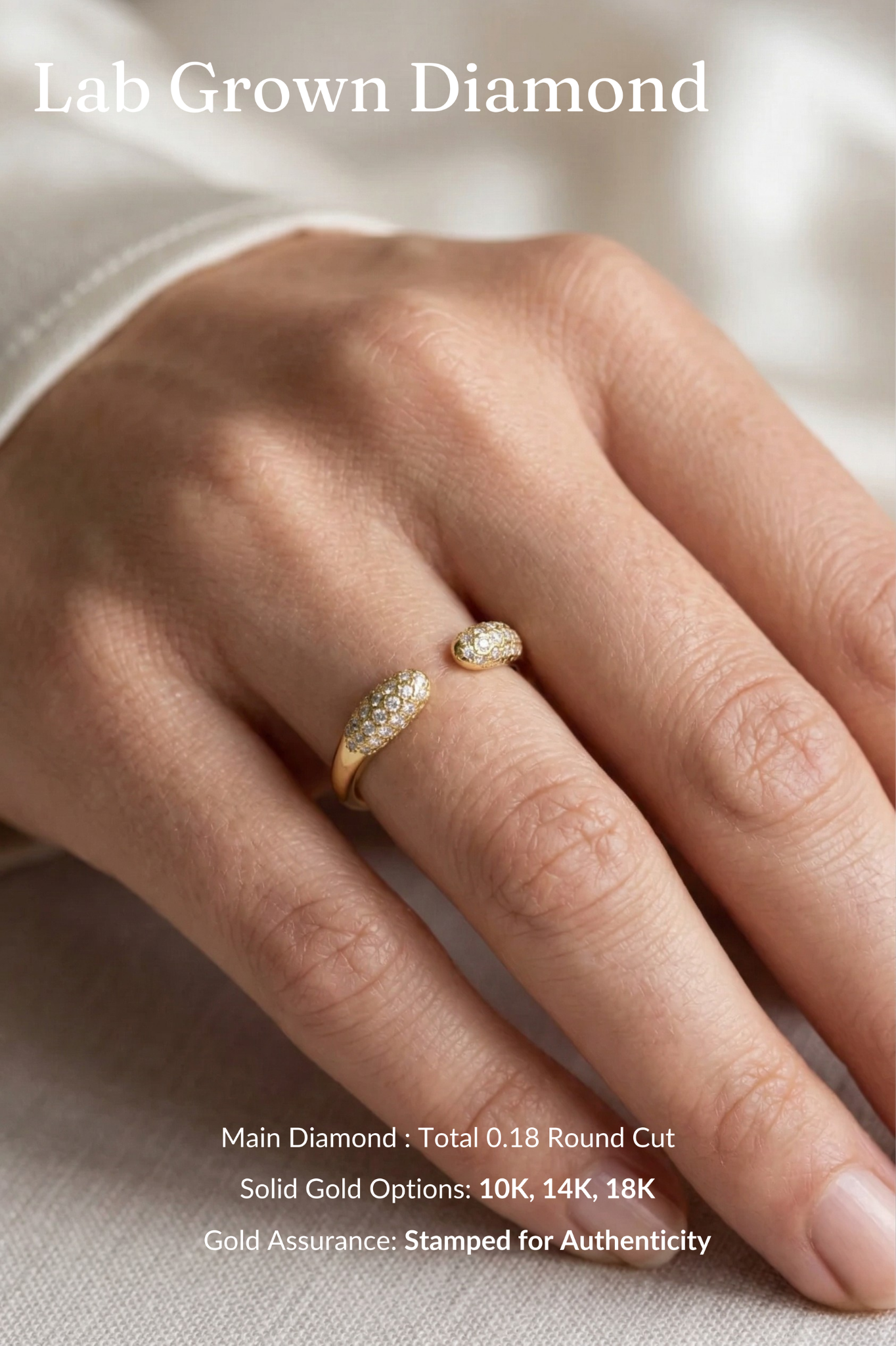 Open Cuff Diamond Band, Pave Diamond Stackable Ring, Open Diamond Ring, Minimalist Gold Diamond Band, Modern Stackable Band