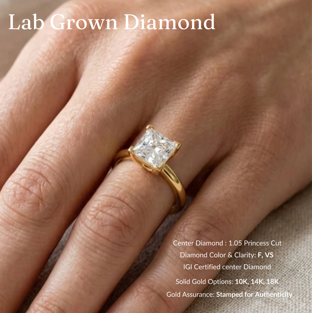 Princess Cut Diamond Engagement Ring, 1.05 Carat Princess Diamond Ring, Solitaire Diamond Ring, Minimalist Gold Ring, Classic Diamond Ring
