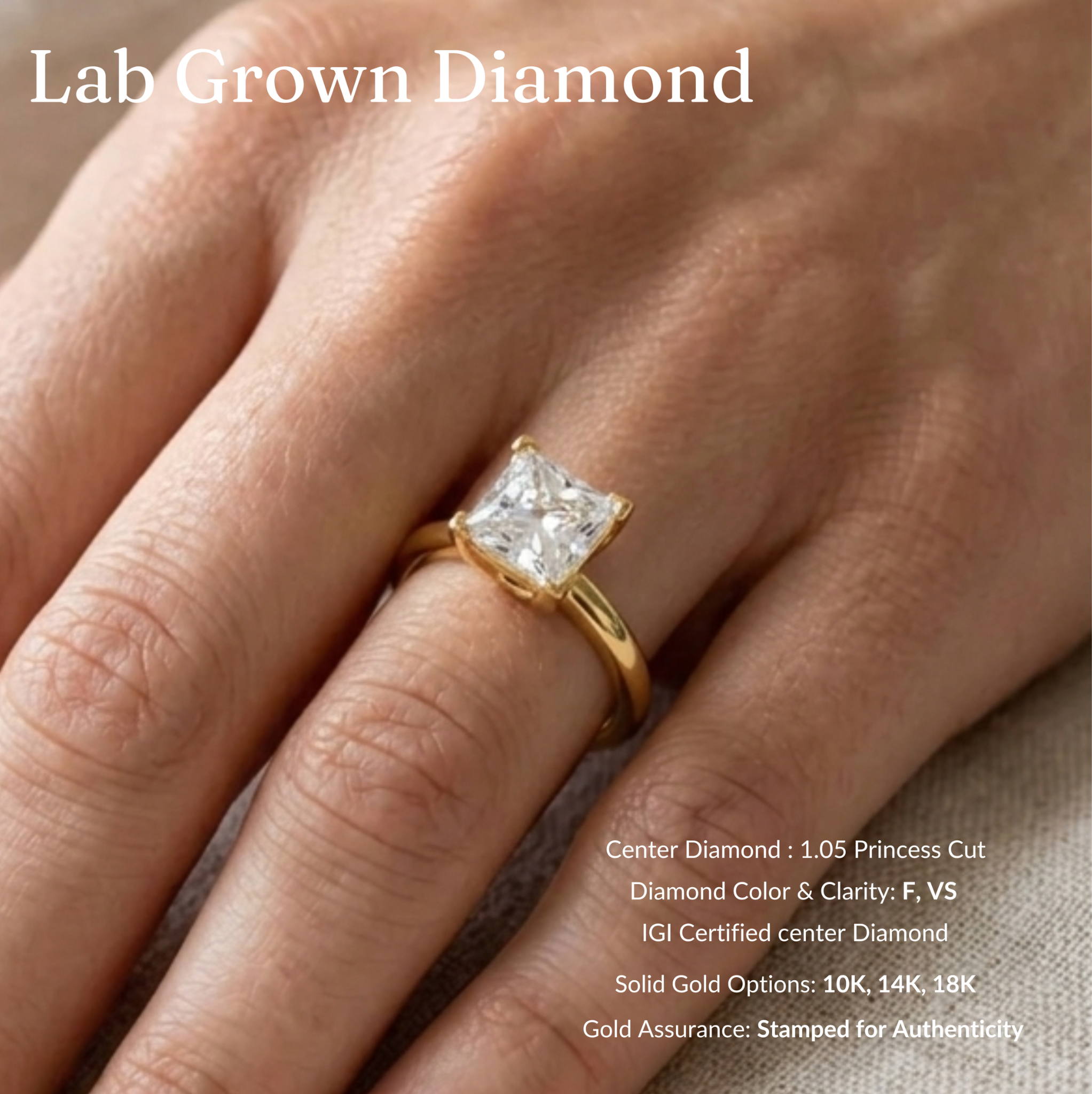 Princess Cut Diamond Engagement Ring, 1.05 Carat Princess Diamond Ring, Solitaire Diamond Ring, Minimalist Gold Ring, Classic Diamond Ring