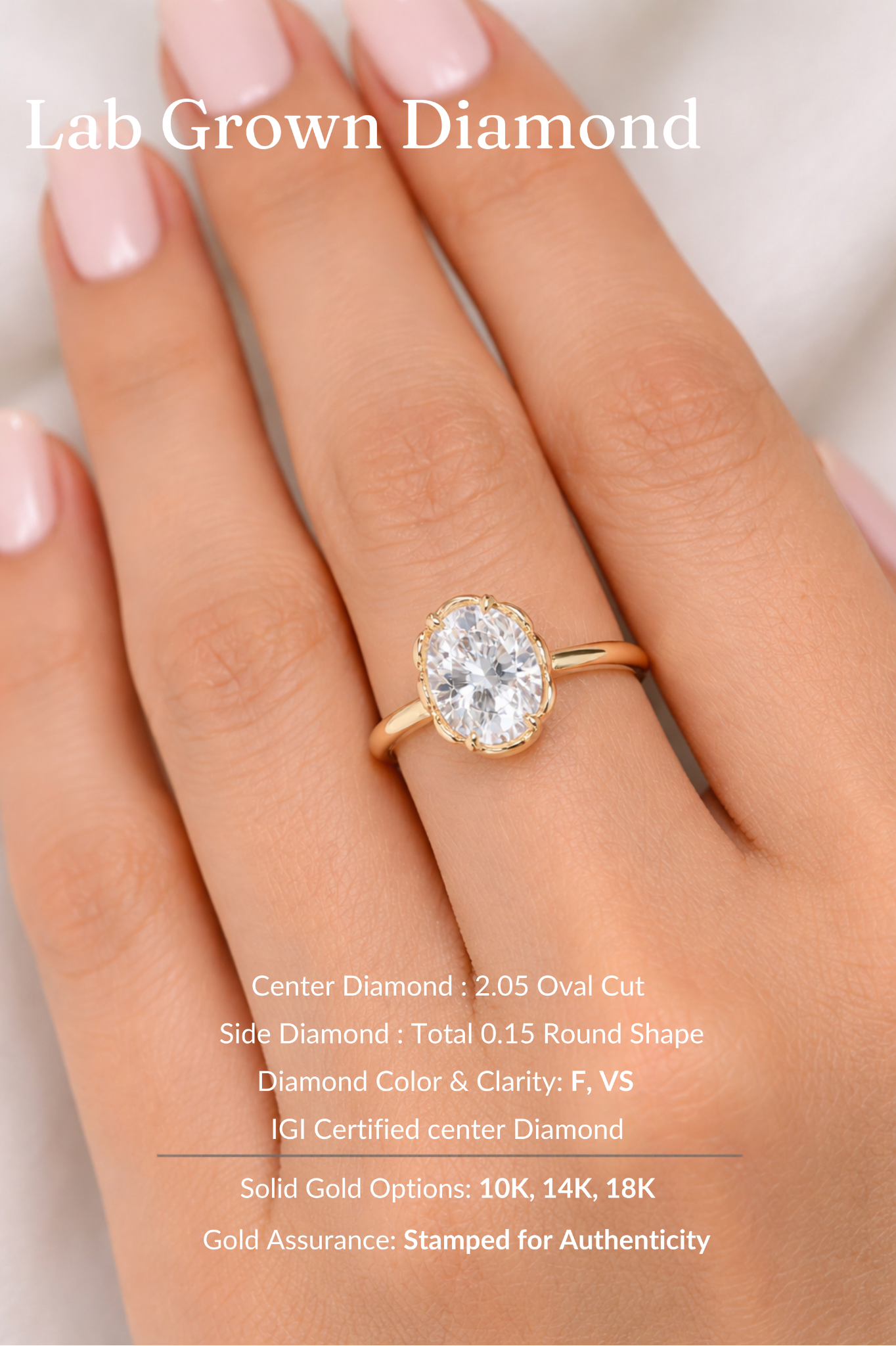 Oval Diamond Engagement Ring 2.05 Carat, Hidden Halo Diamond Ring, Oval Diamond Ring with Side Stones, Gold Engagement Ring, Lab Grown Ring