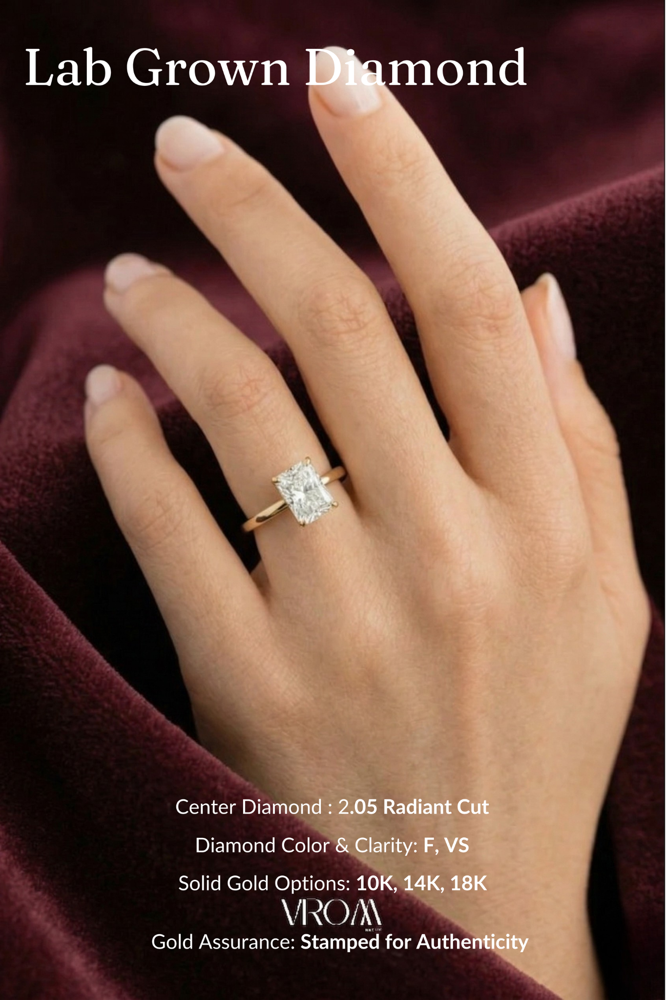 Radiant Cut Solitaire Diamond Ring, Hidden Halo Diamond Ring, Lab Grown Diamond Ring, Tiger Prong Engagement Ring, Gold Ring