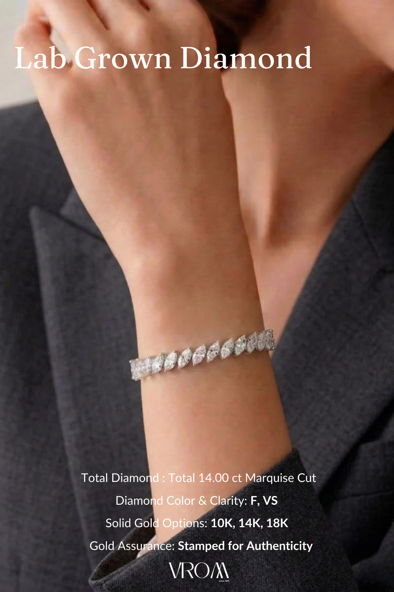 Marquise Diamond Tennis Bracelet 14 CT, Luxury Diamond Bracelet, Feather Style Diamond Bracelet, Statement Gold Bracelet, Marquise Jewelry