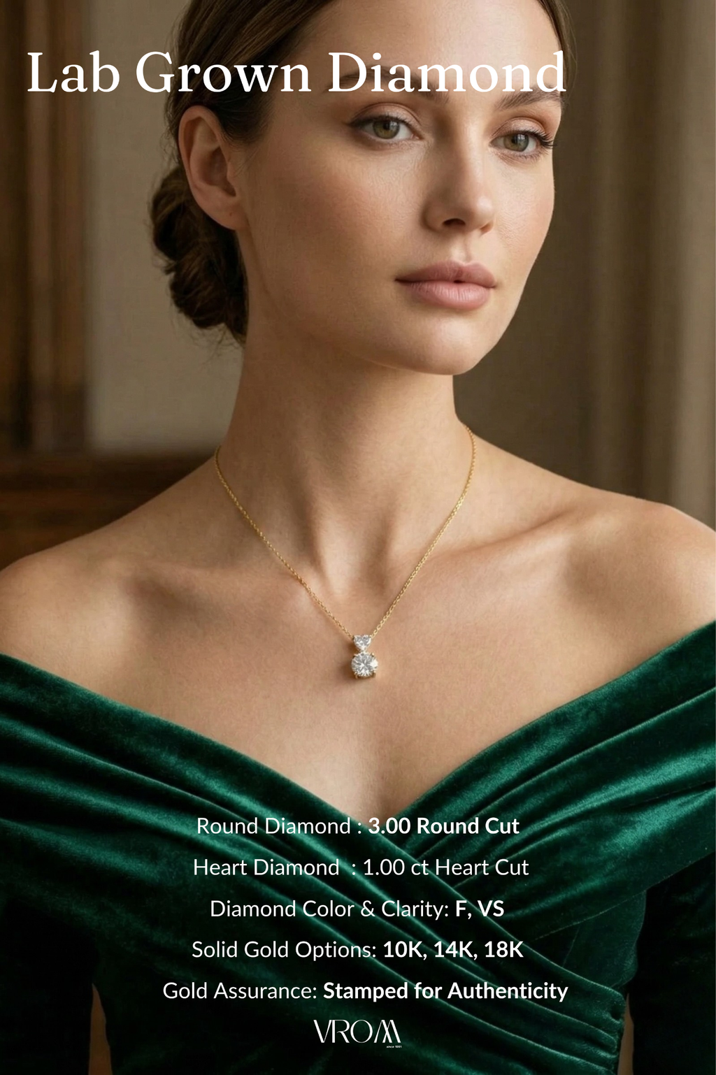 Round and Heart Diamond Pendant Necklace 4 CT,Drop Diamond Necklace,Two Stone Diamond Pendant,Luxury Gold Necklace,Statement Diamond Jewelry