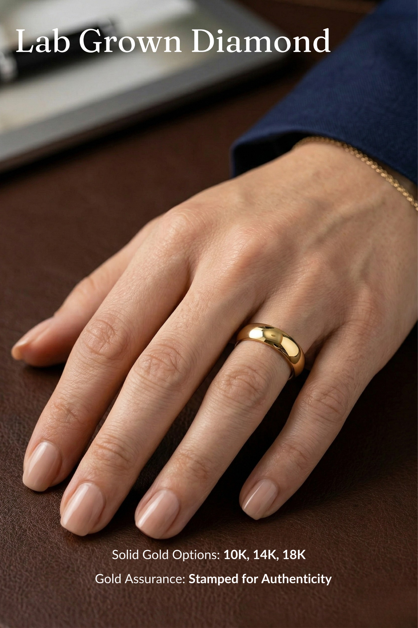 Solid Gold Band 4.2 mm Wedding Band, Minimalist Gold Ring, Classic Plain Band, Stackable Gold Ring, Unisex Wedding Ring