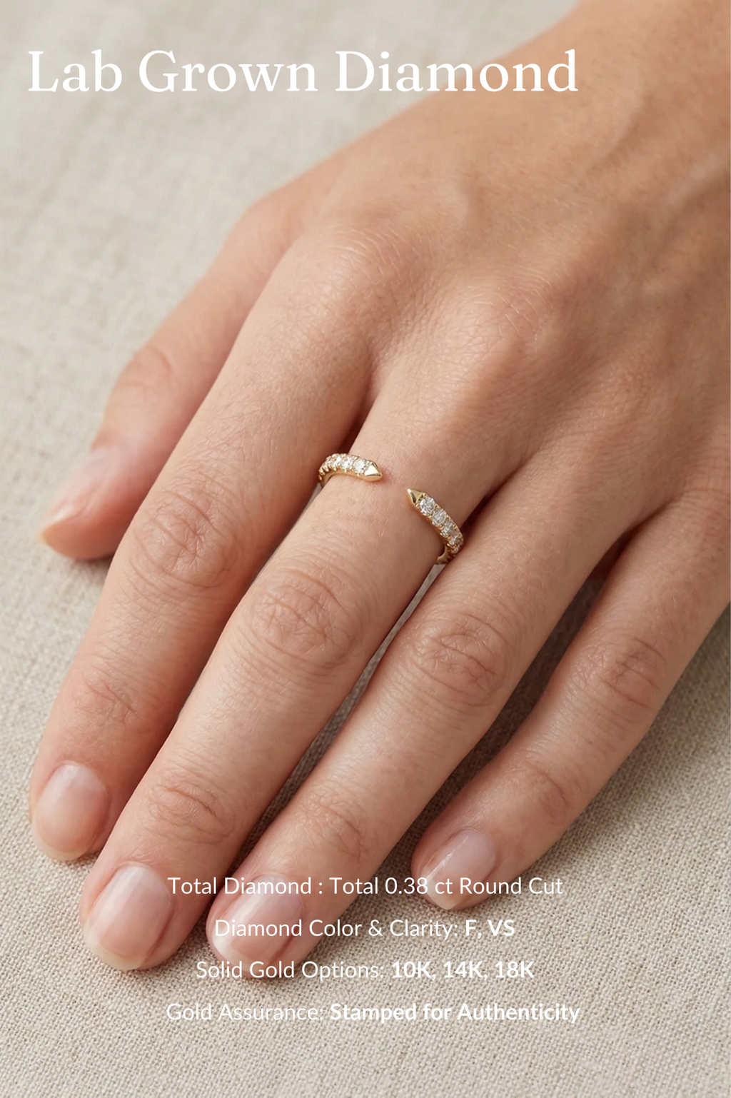 Open Cuff Diamond Band 0.38 CT, Knife Edge Diamond Ring, Pave Diamond Open Ring, Stackable Gold Band, Minimalist Diamond Ring