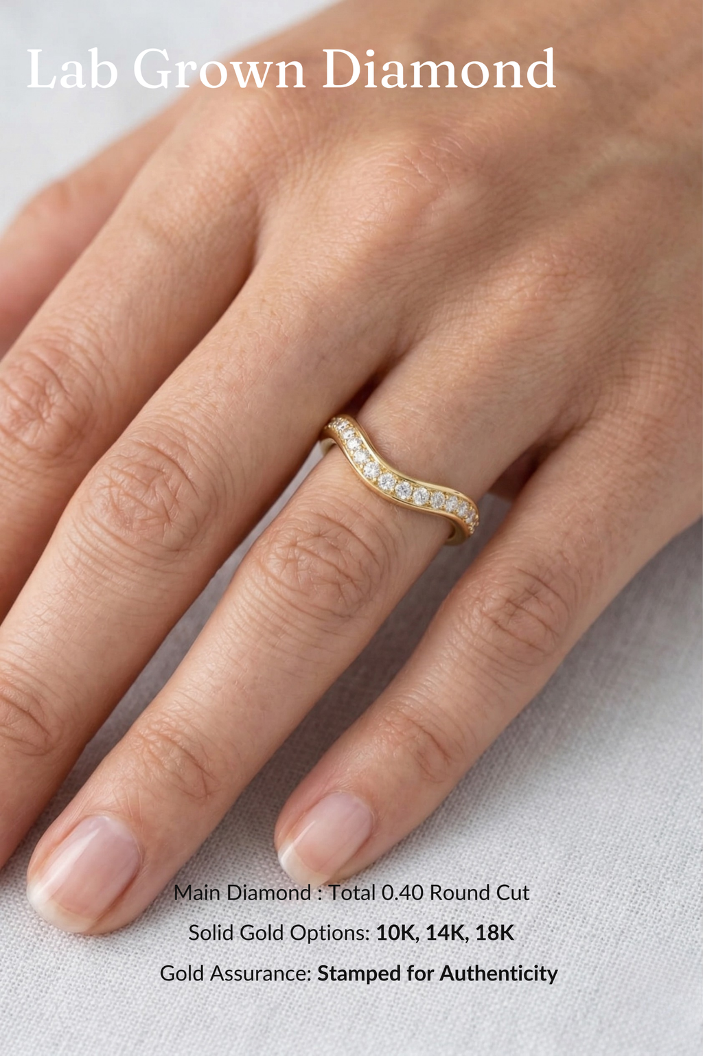 Curved Pave Diamond Band, Round Diamond Stackable Band, Curved Wedding Band, Diamond Pave Ring, Stackable Gold Diamond Band
