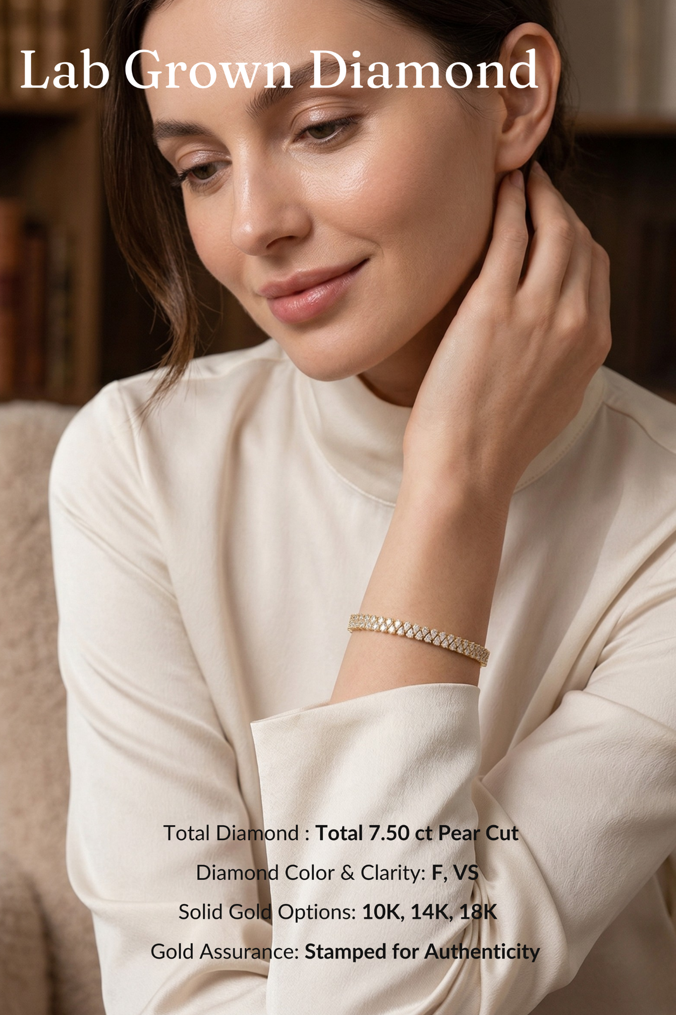 Pear Diamond Tennis Bracelet 7.50 CT, Double Row Pear Diamond Bracelet, Luxury Diamond Bracelet, Statement Gold Bracelet, Bridal Jewelry