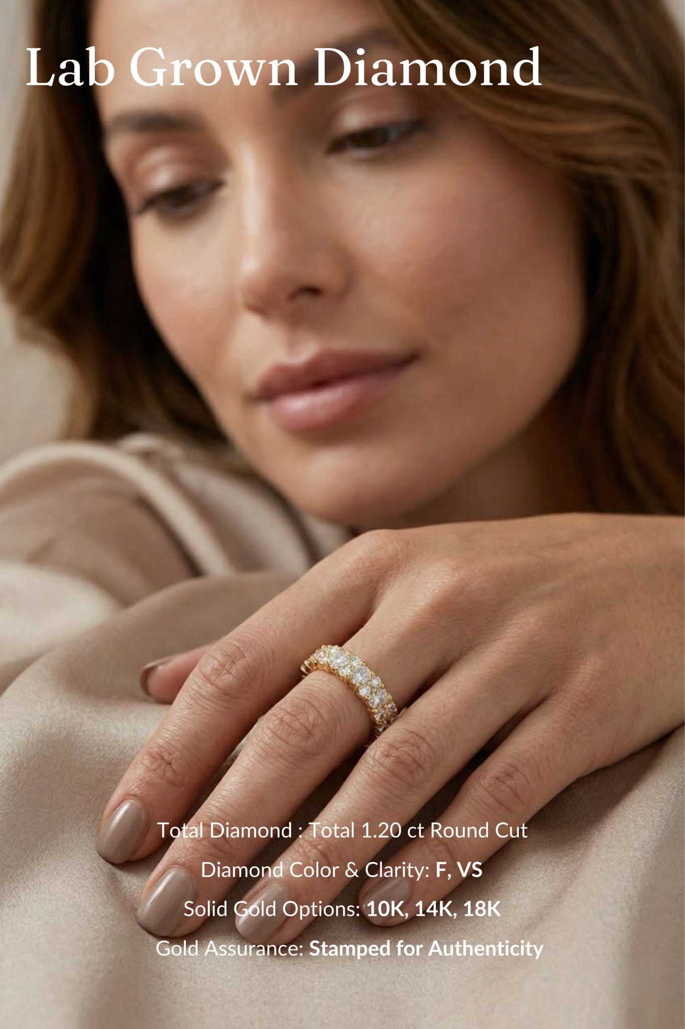 Round Diamond Eternity Band 1.20 Carat, Full Eternity Wedding Band, Round Diamond Band Ring, Stackable Eternity Ring, Gold Diamond Band