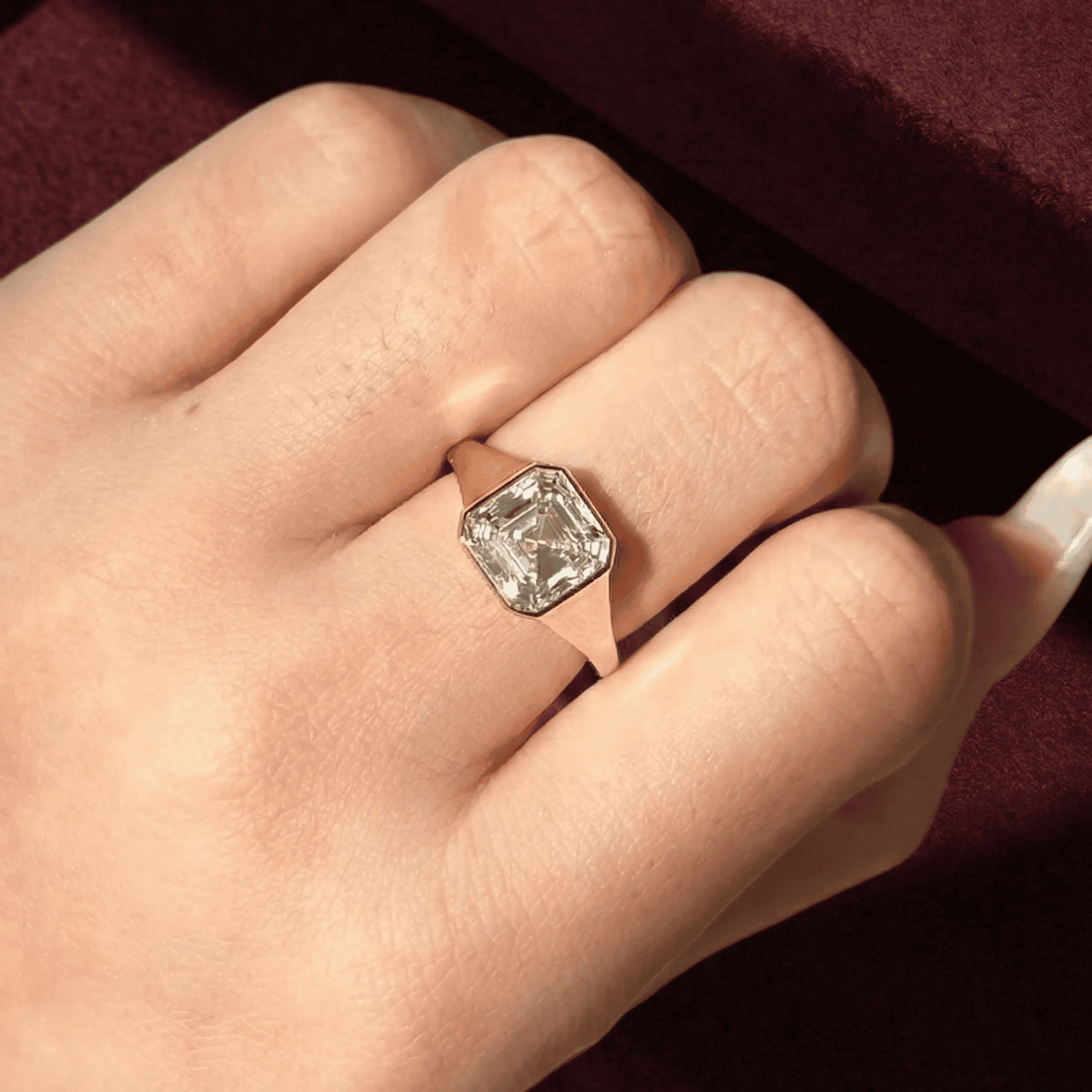 Asscher Cut Lab Grown Diamond Ring, 3 Carat Solitaire Diamond Ring, Bezel Set Asscher Engagement Ring, Minimalist Gold Diamond Ring