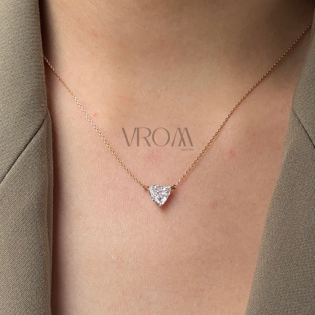 Triangle Cut Pendant Necklace | Lab Grown Diamond | 14K Yellow Gold Minimalist