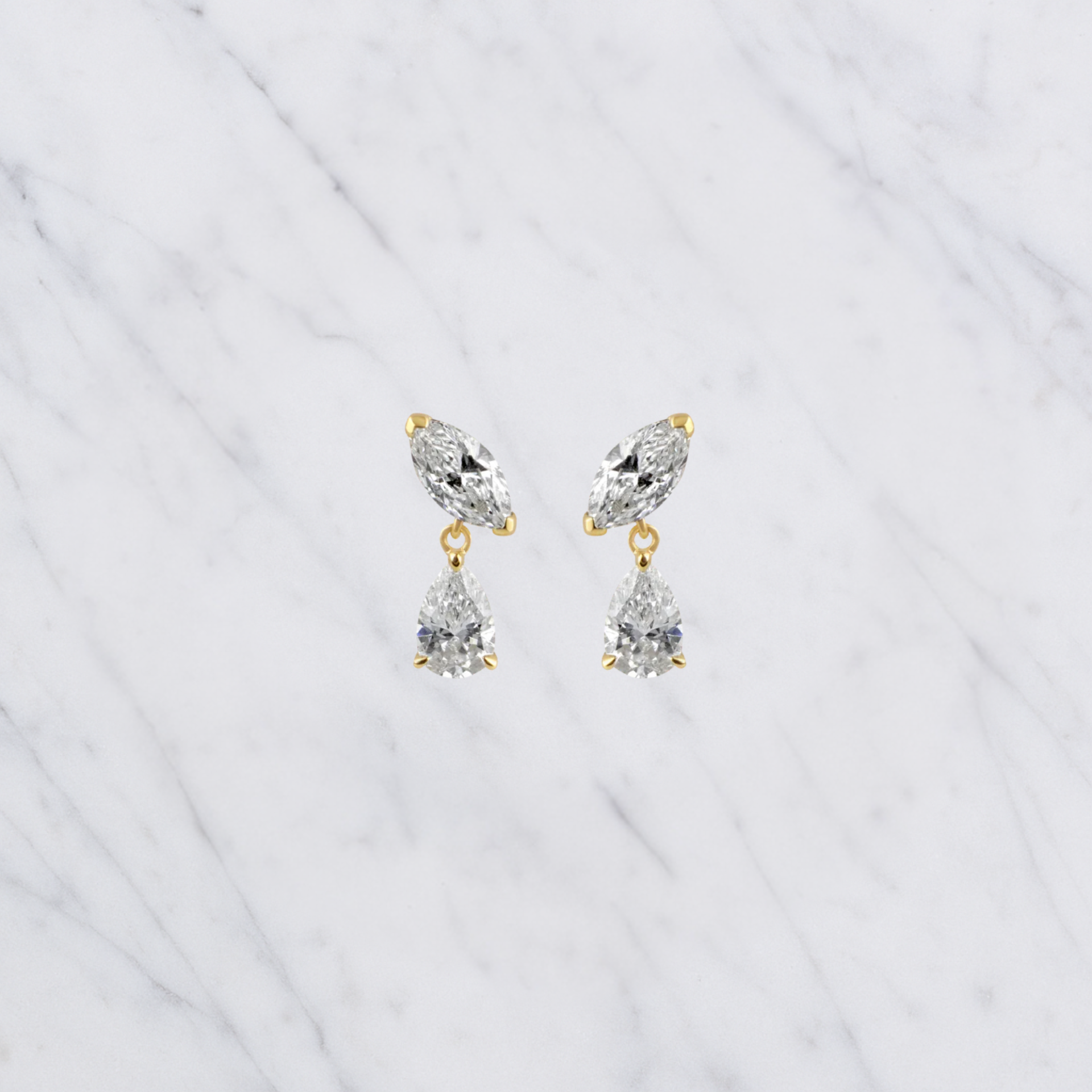 Marquise & Pear Cut Lab Grown Diamond Two Stone Earrings in Solid 14K Gold