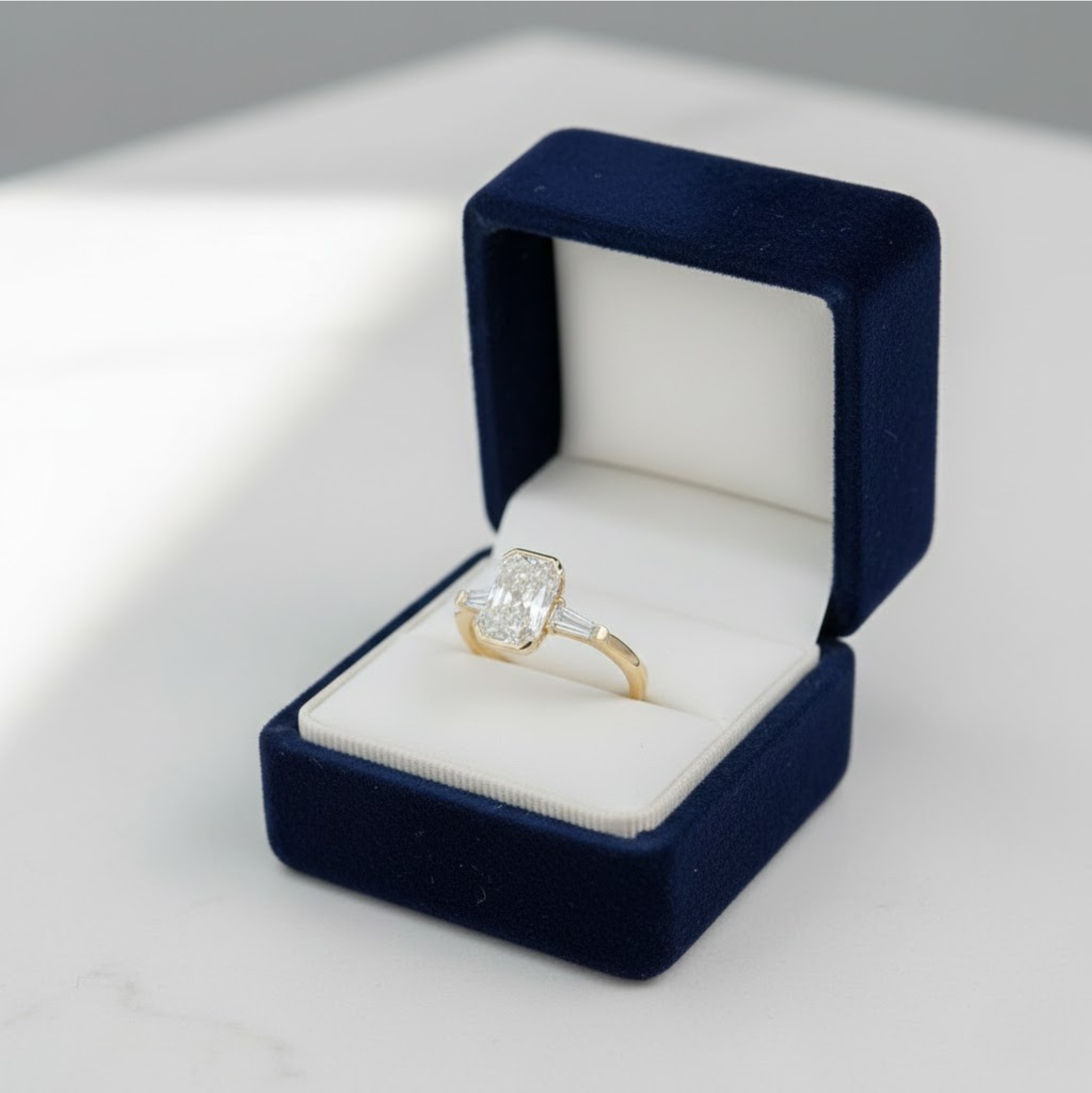 Radiant Cut 3 Stone Ring with Tapered Baguette Trio | Lab Grown Diamond | 14K Yellow Gold