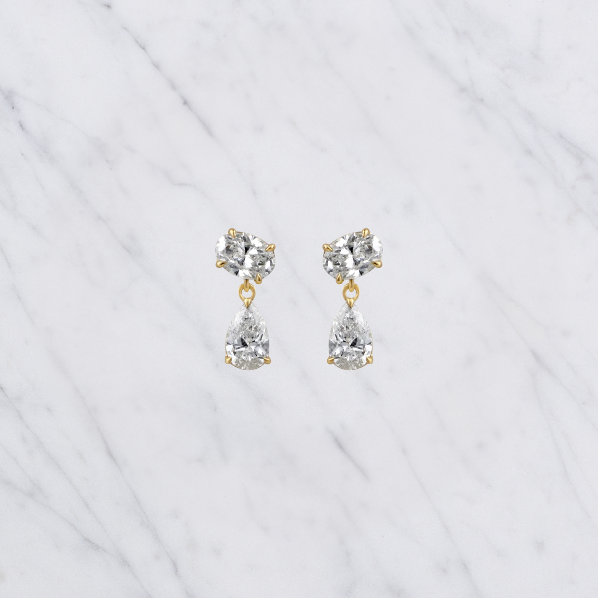 Oval & Pear Cut Lab Grown Diamond Two Stone Earrings in Solid 14K Gold