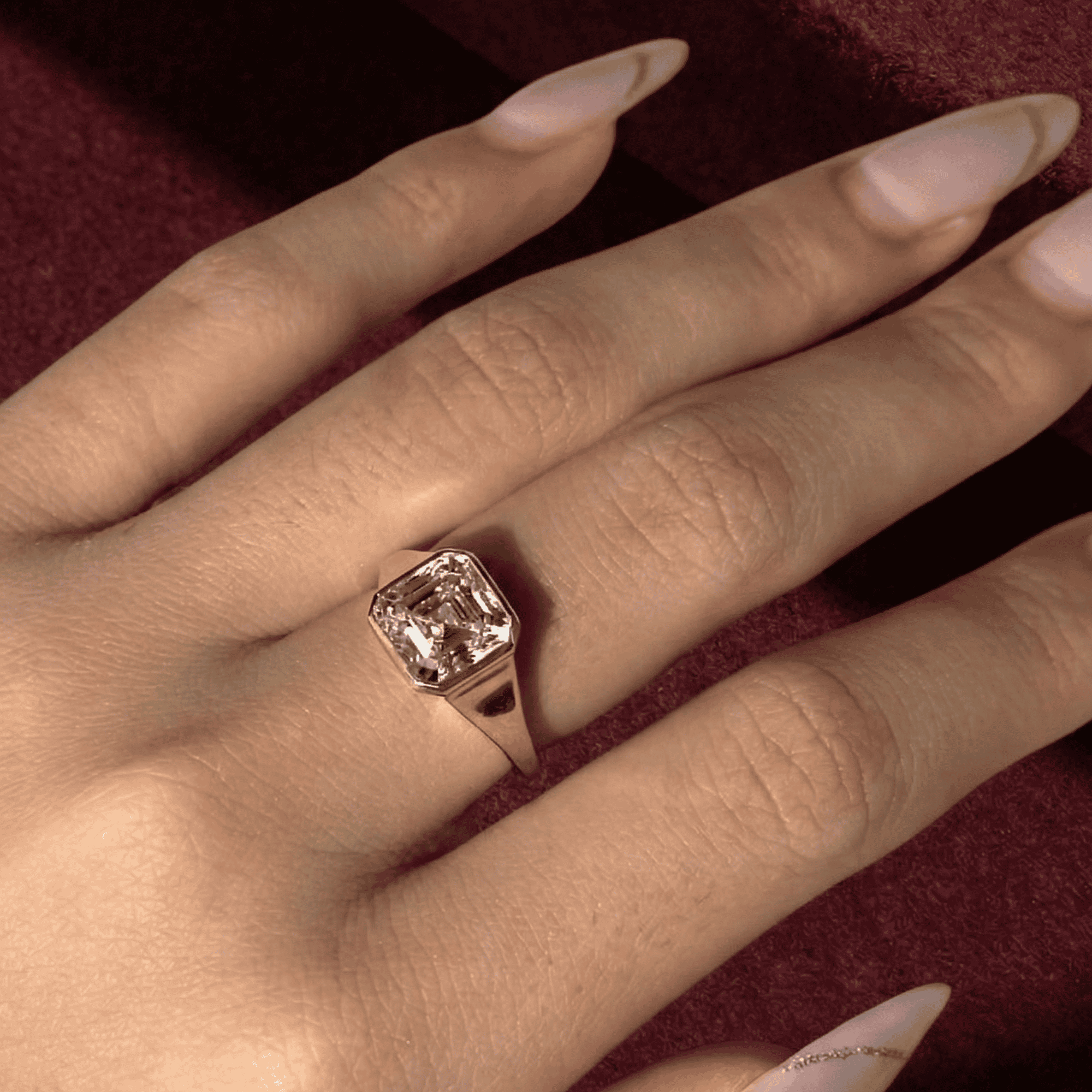 Asscher Cut Lab Grown Diamond Ring, 3 Carat Solitaire Diamond Ring, Bezel Set Asscher Engagement Ring, Minimalist Gold Diamond Ring