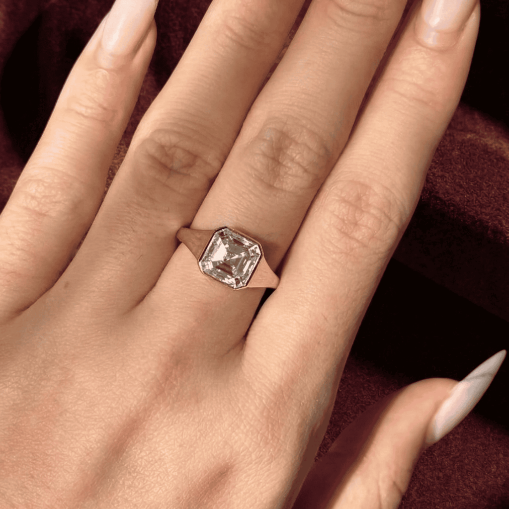 Asscher Cut Lab Grown Diamond Ring, 3 Carat Solitaire Diamond Ring, Bezel Set Asscher Engagement Ring, Minimalist Gold Diamond Ring