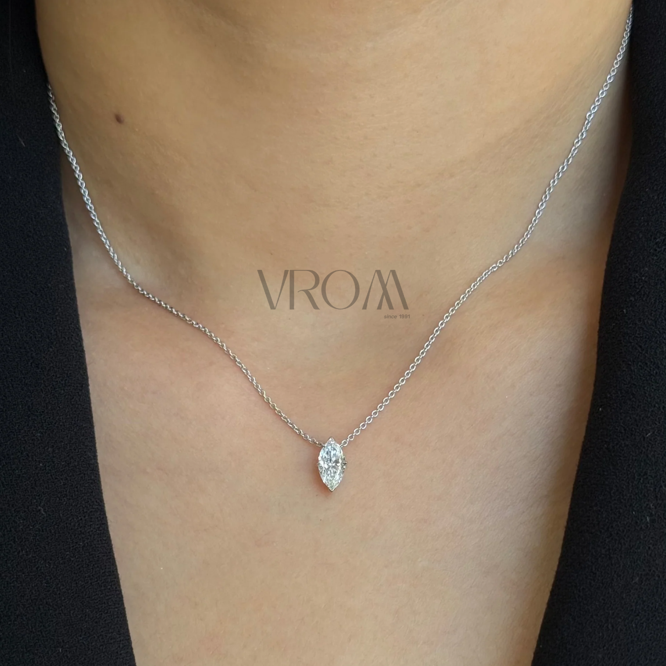 Marquise Cut Pendant Necklace | Lab Grown Diamond | 14K Yellow Gold Minimalist