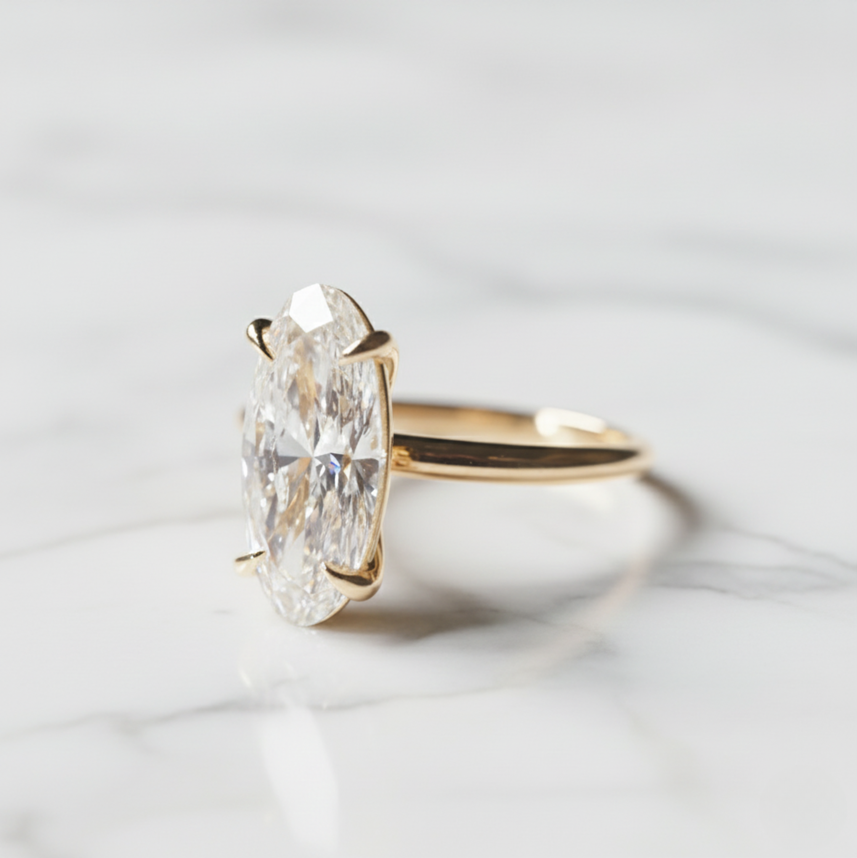 Moval Cut Ring Elongated Solitaire Style | Lab Grown Diamond | 14K Yellow Gold