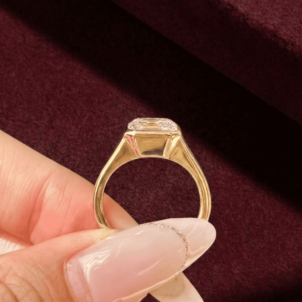Asscher Cut Lab Grown Diamond Ring, 3 Carat Solitaire Diamond Ring, Bezel Set Asscher Engagement Ring, Minimalist Gold Diamond Ring