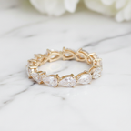 Modern Pear Cut Eternity Ring East West Style | Lab Grown Diamond | 14K Yellow Gold