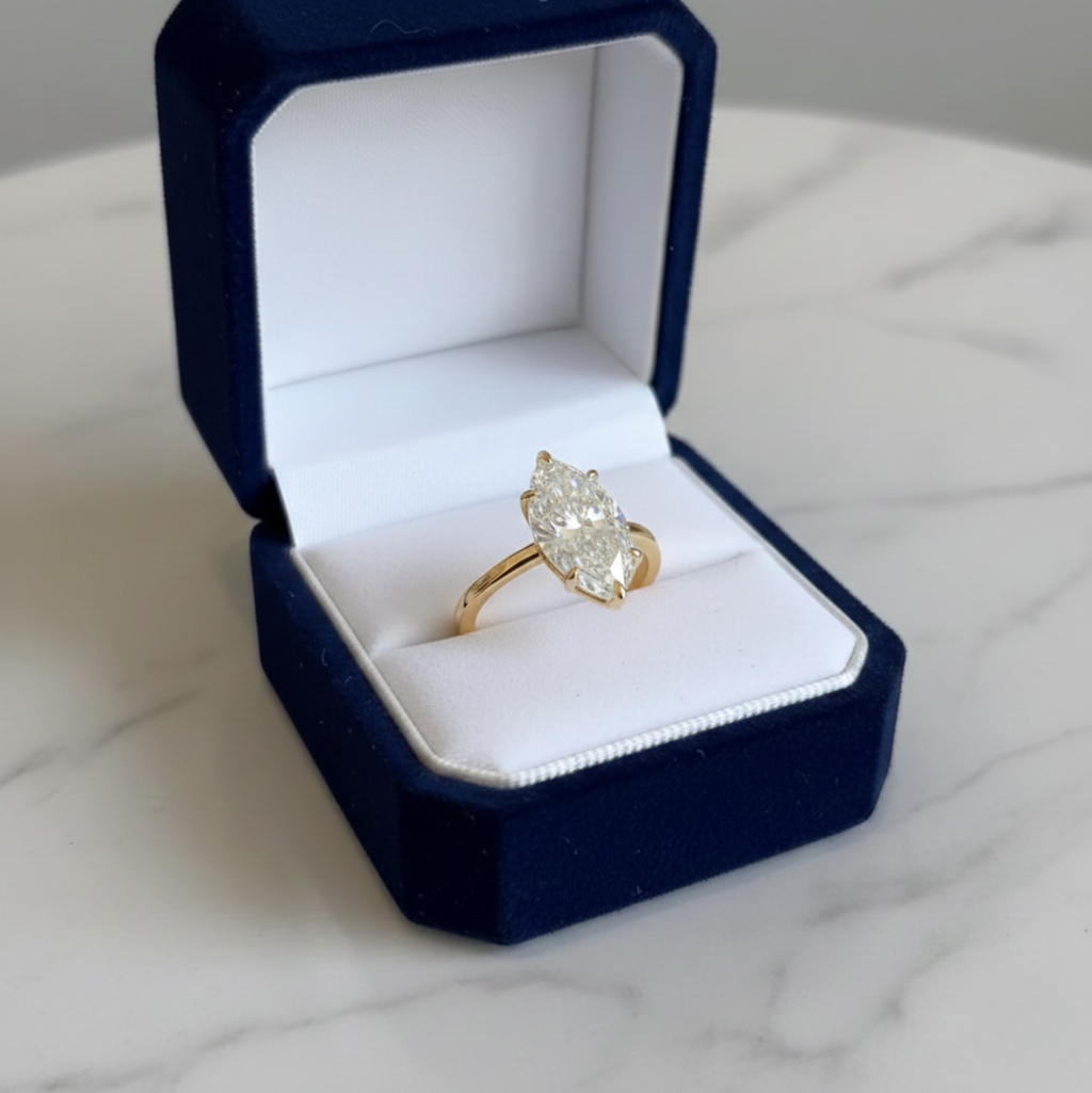 5CT Marquise Cut Ring Modern Solitaire | Lab Grown Diamond | 14K Yellow Gold