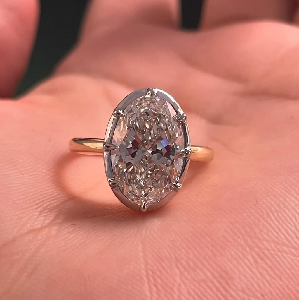 Modern Oval Bezel Prong Engagement Ring | Lab Grown Diamond | 14K Yellow Gold Timeless Jewelry