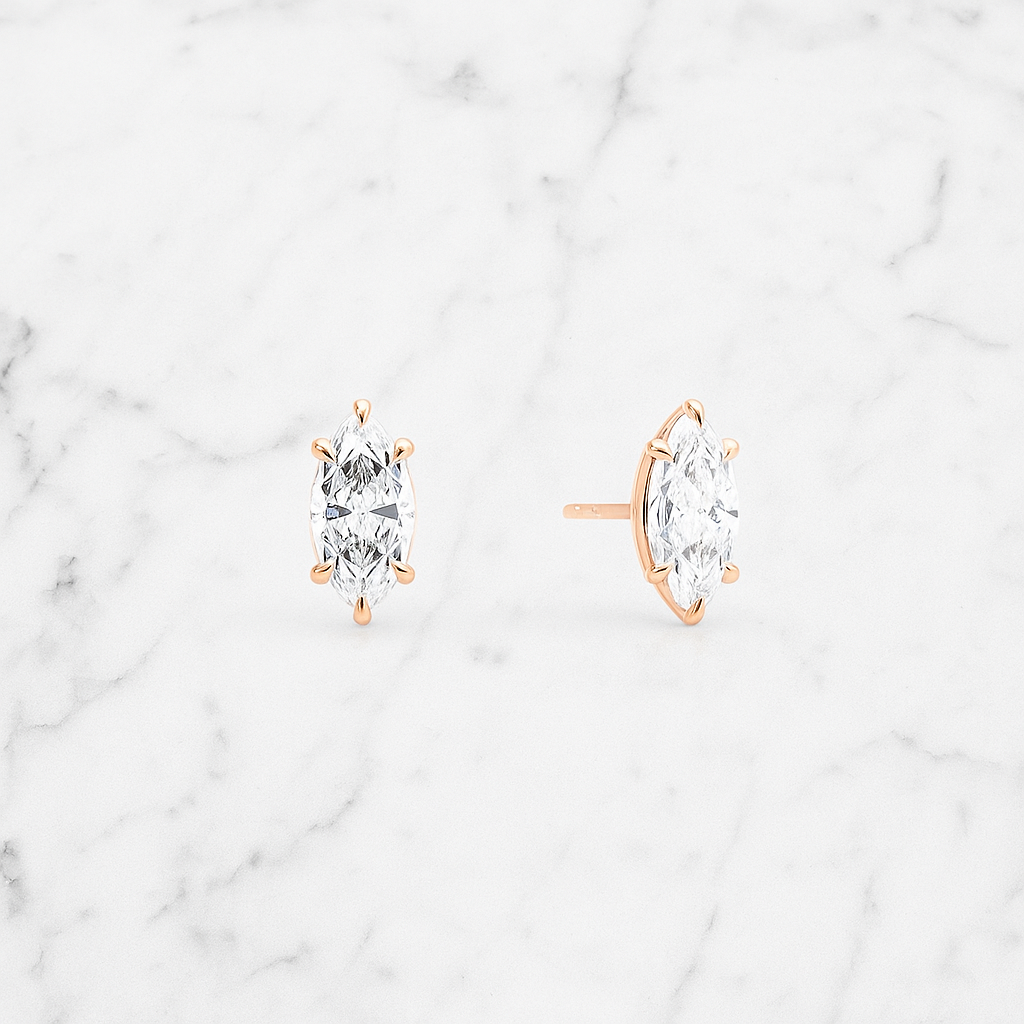 Marquise Lab Grown Diamond Stud Earrings in Solid 14K Gold for Women