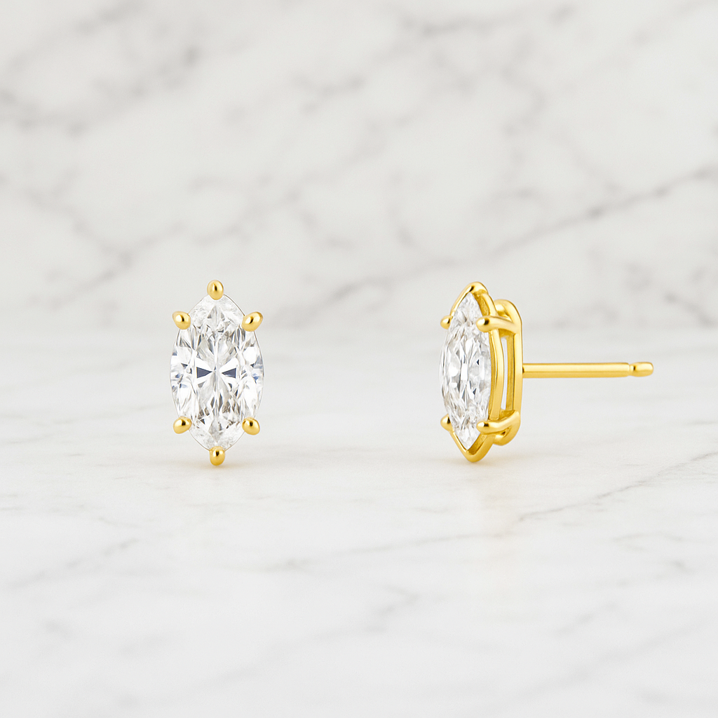 Marquise Lab Grown Diamond Stud Earrings in Solid 14K Gold for Women