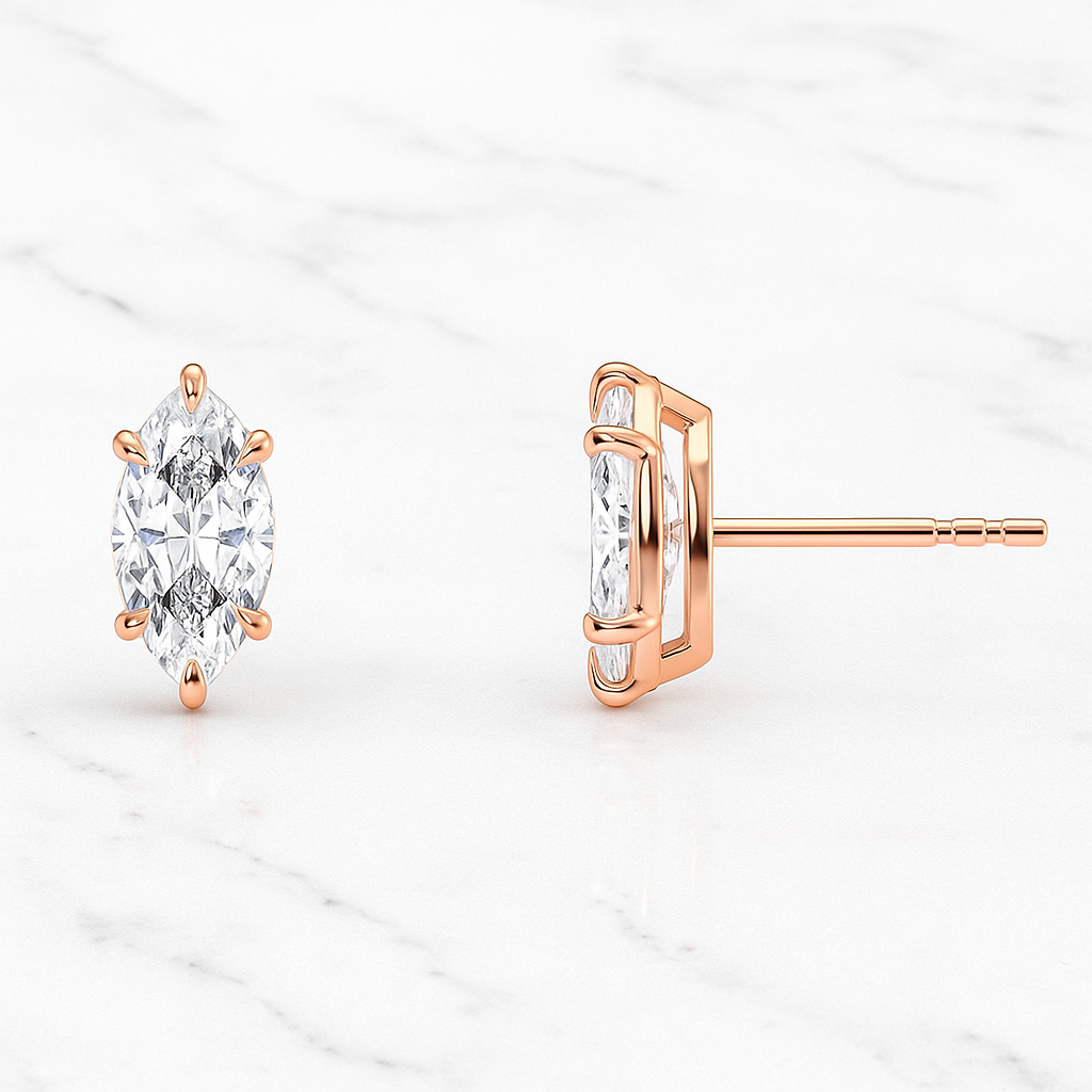 Marquise Lab Grown Diamond Stud Earrings in Solid 14K Gold for Women