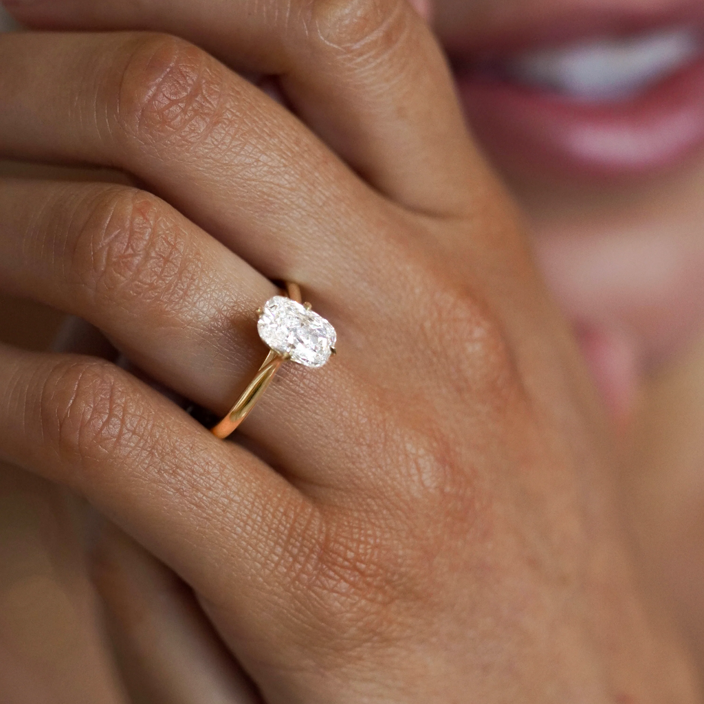 Elongated Cushion Cut Engagement Ring | Lab Grown Diamond | 14K Yellow Gold Classic Solitaire