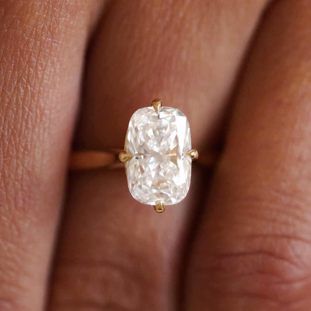 Elongated Cushion Cut Engagement Ring | Lab Grown Diamond | 14K Yellow Gold Classic Solitaire