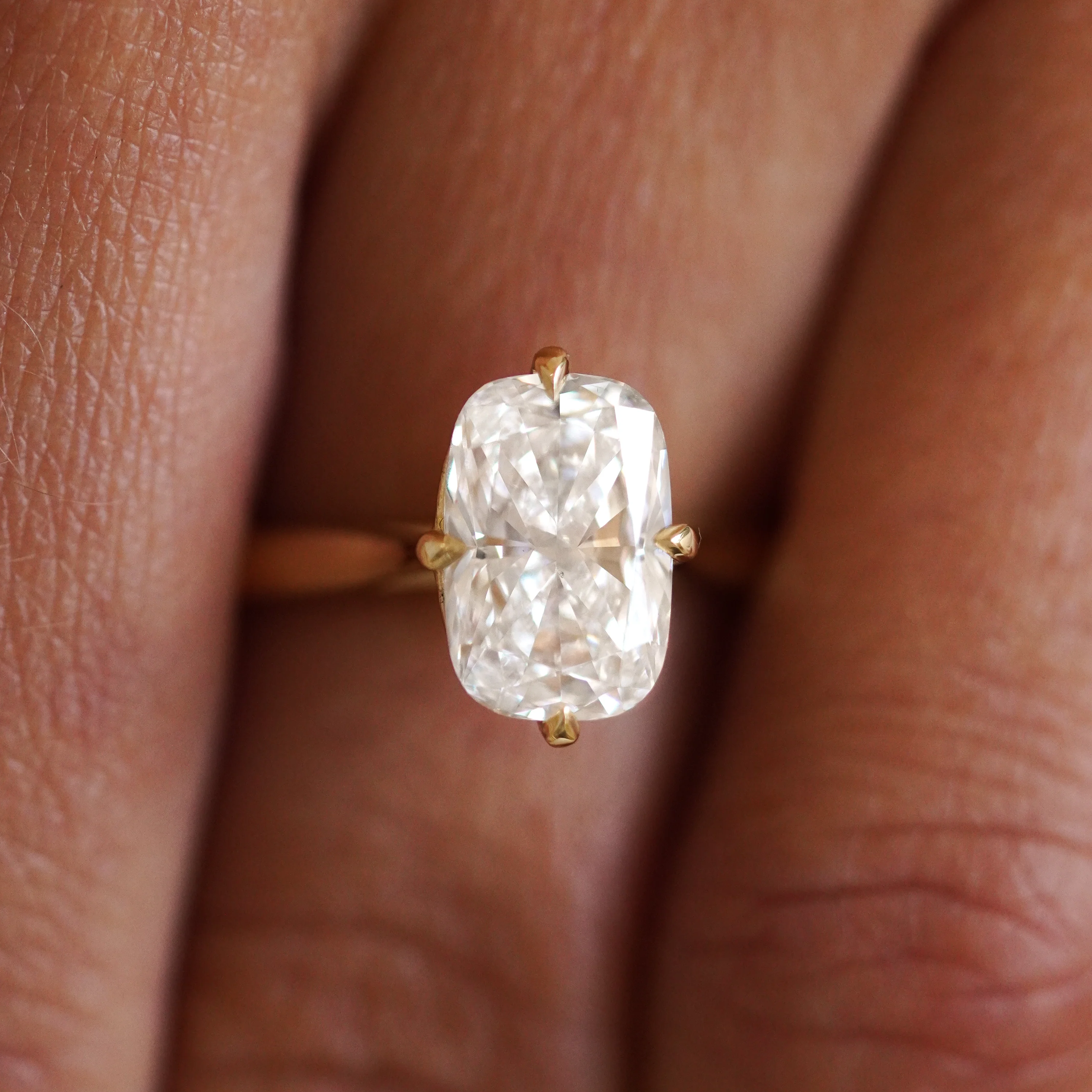 Elongated Cushion Cut Engagement Ring | Lab Grown Diamond | 14K Yellow Gold Classic Solitaire