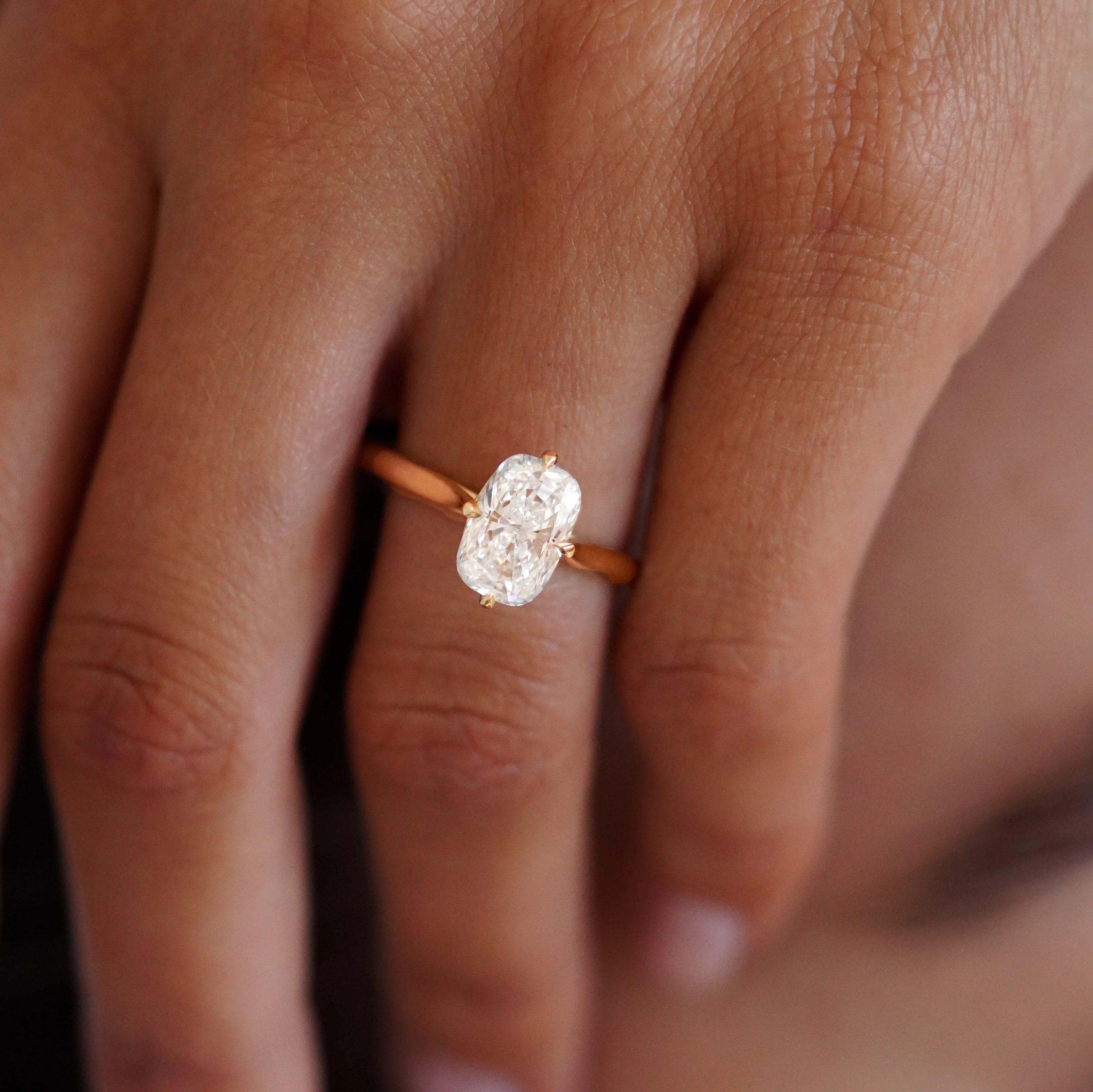 Elongated Cushion Cut Engagement Ring | Lab Grown Diamond | 14K Yellow Gold Classic Solitaire