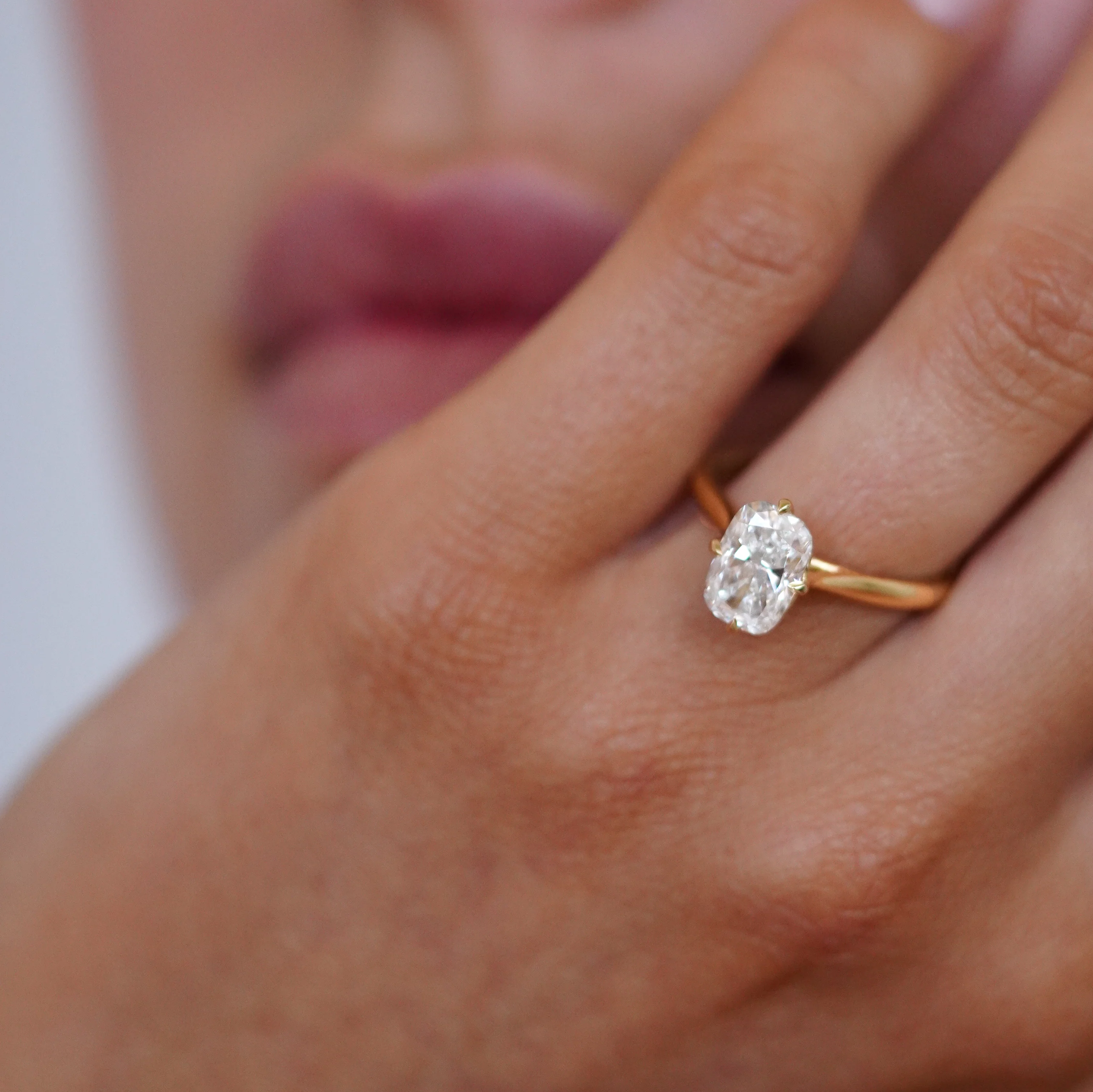Elongated Cushion Cut Engagement Ring | Lab Grown Diamond | 14K Yellow Gold Classic Solitaire