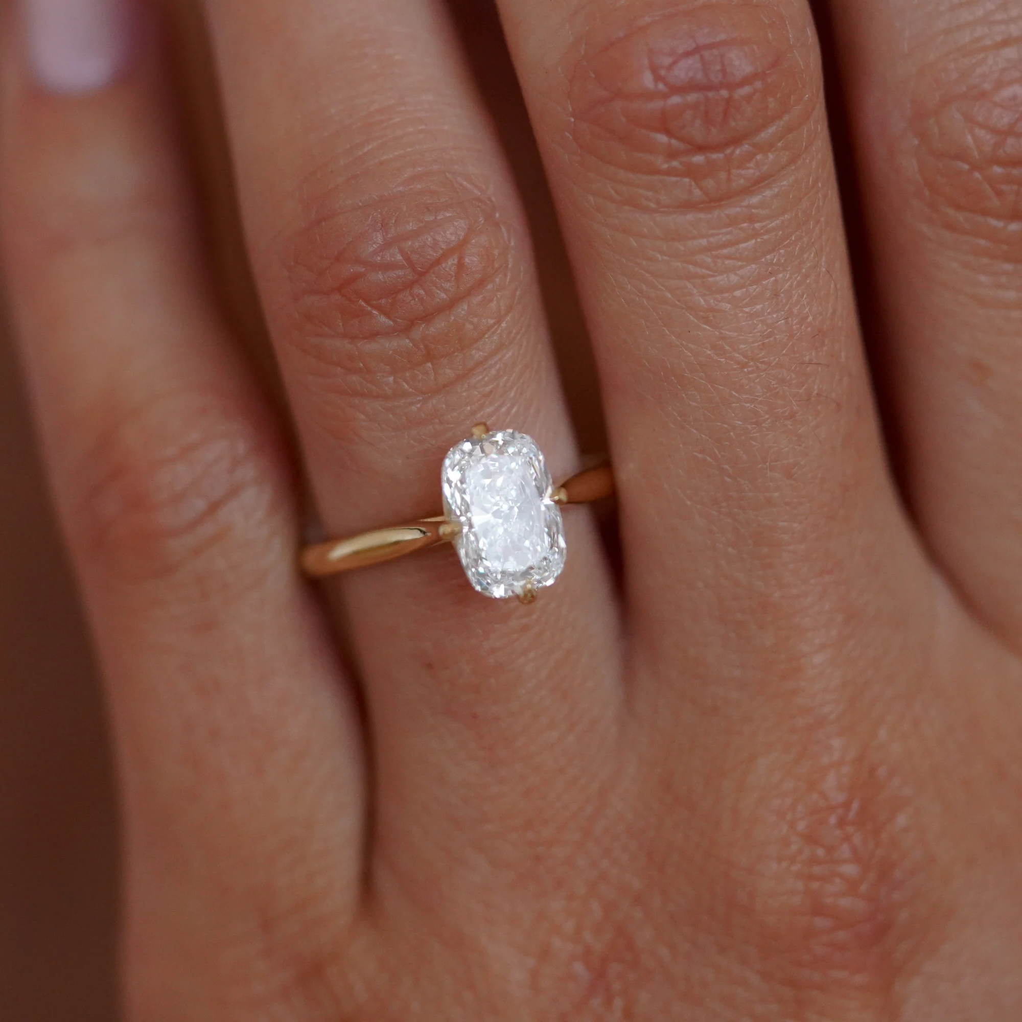 Elongated Cushion Cut Engagement Ring | Lab Grown Diamond | 14K Yellow Gold Classic Solitaire
