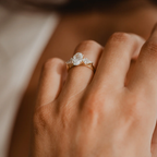 Trilogy Oval and Kite Engagement Ring | Lab Grown Diamond | 14K Yellow Gold Three Stone Ring