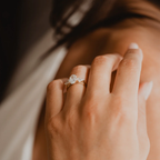 Trilogy Oval and Kite Engagement Ring | Lab Grown Diamond | 14K Yellow Gold Three Stone Ring