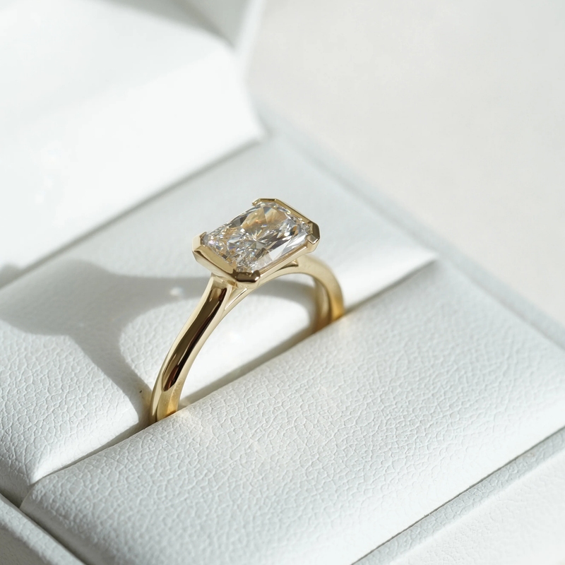 1.5CT Radiant Lab Diamond Engagement Ring: East-West Bezel Setting