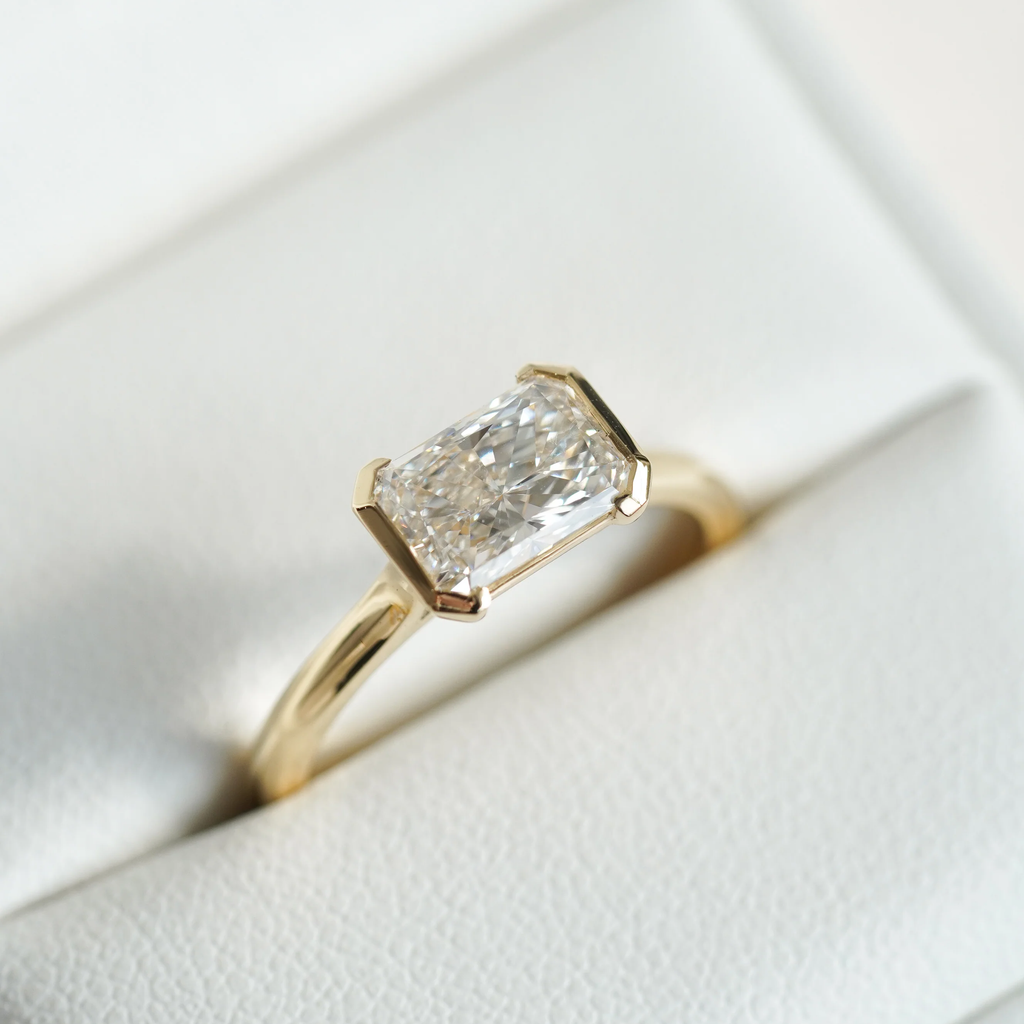 1.5CT Radiant Lab Diamond Engagement Ring: East-West Bezel Setting