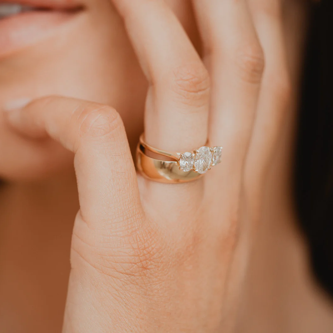 2CT Oval Lab Grown Diamond Trilogy Engagement Ring - IGI Certified