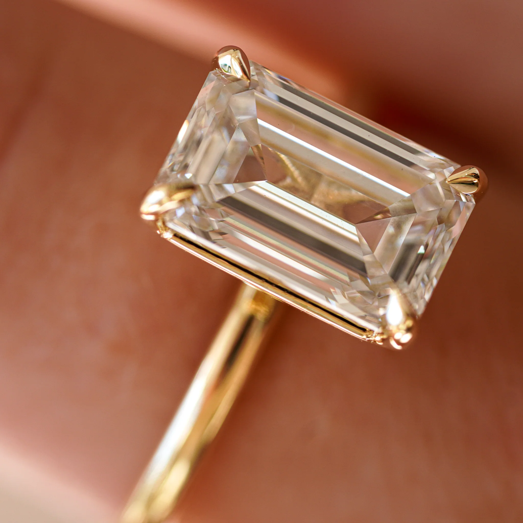 Classic Emerald Solitaire Engagement Ring | Lab Grown Diamond | 14K Yellow Gold Elegant Bridal Ring