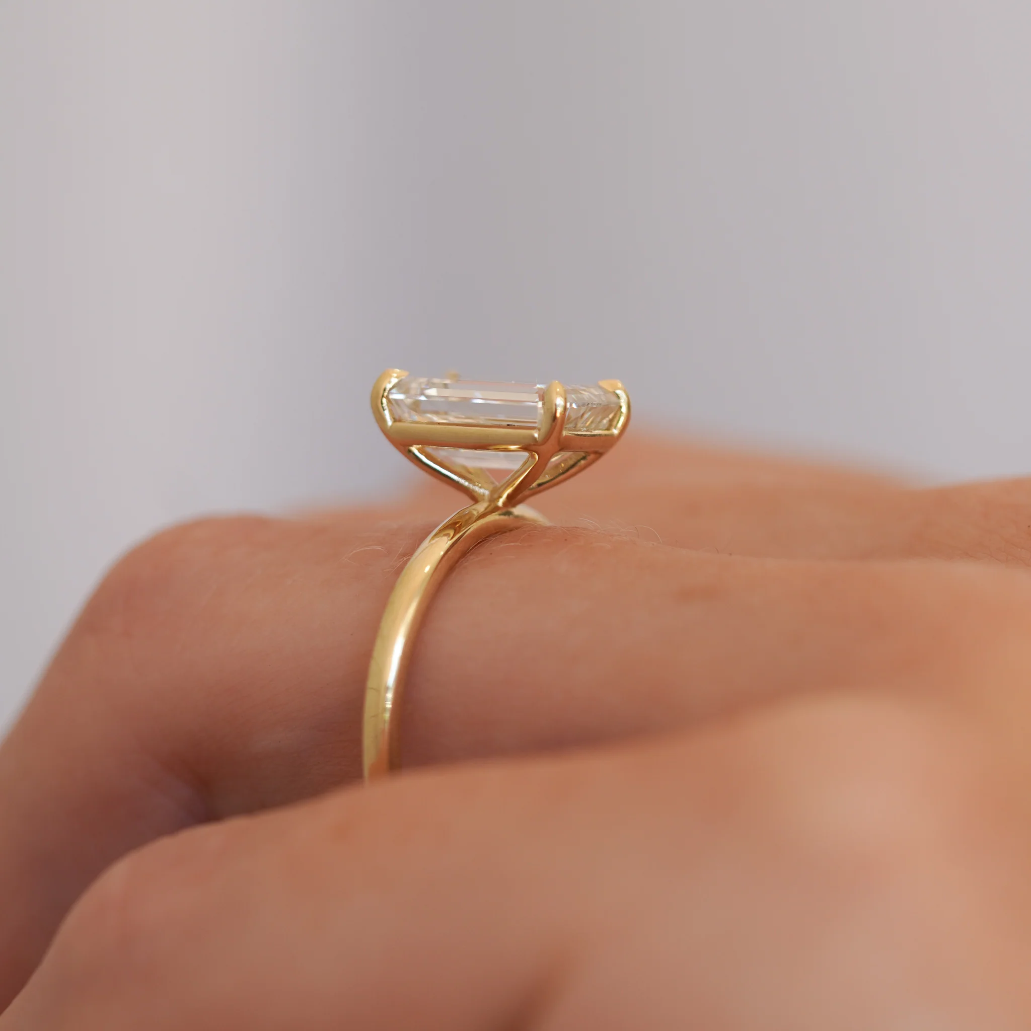 Classic Emerald Solitaire Engagement Ring | Lab Grown Diamond | 14K Yellow Gold Elegant Bridal Ring
