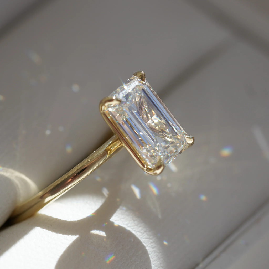 Classic Emerald Solitaire Engagement Ring | Lab Grown Diamond | 14K Yellow Gold Elegant Bridal Ring