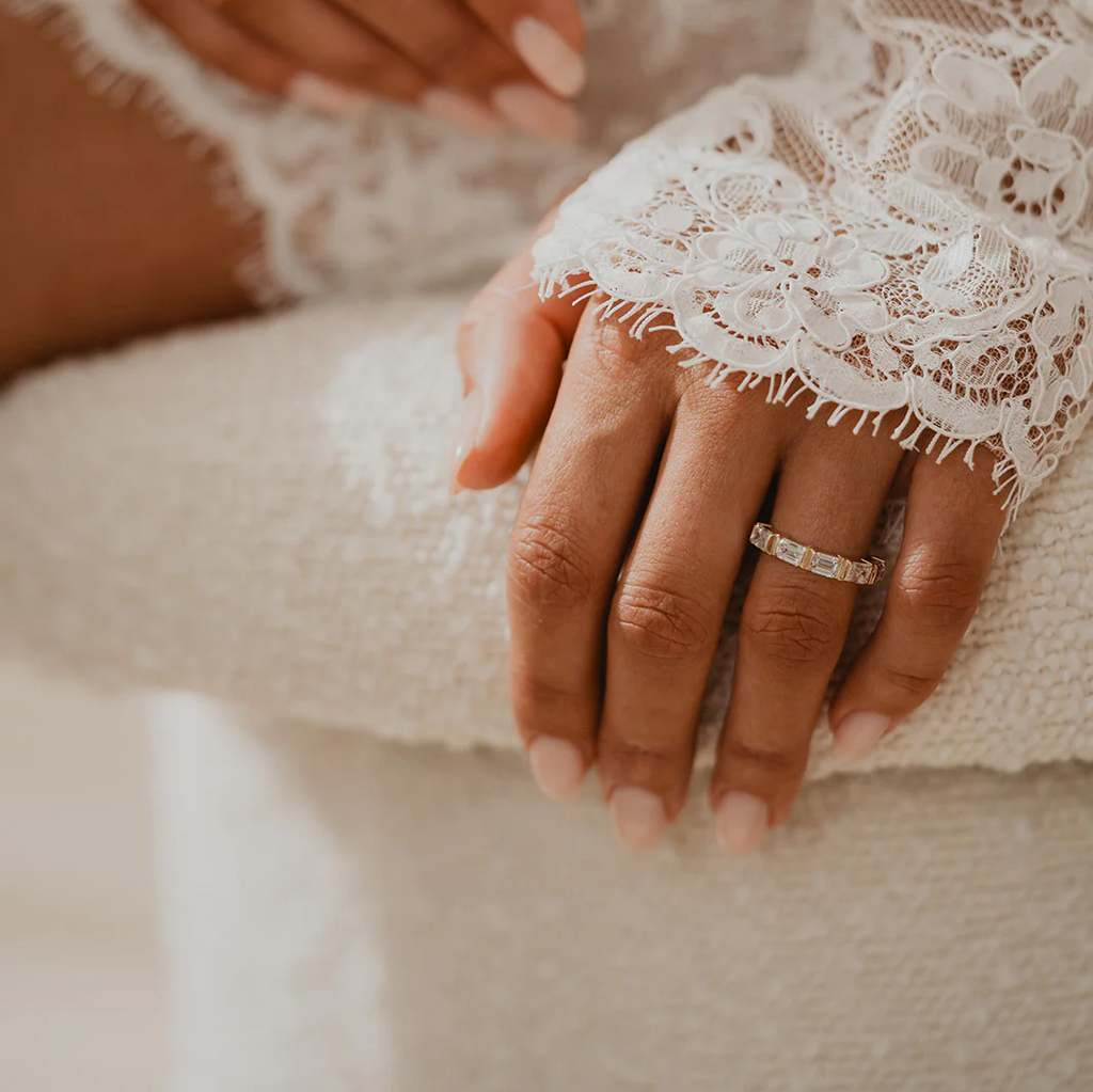 Emerald 5 Stone Wedding Band | Lab Grown Diamond | 14K Yellow Gold Five Stone Ring