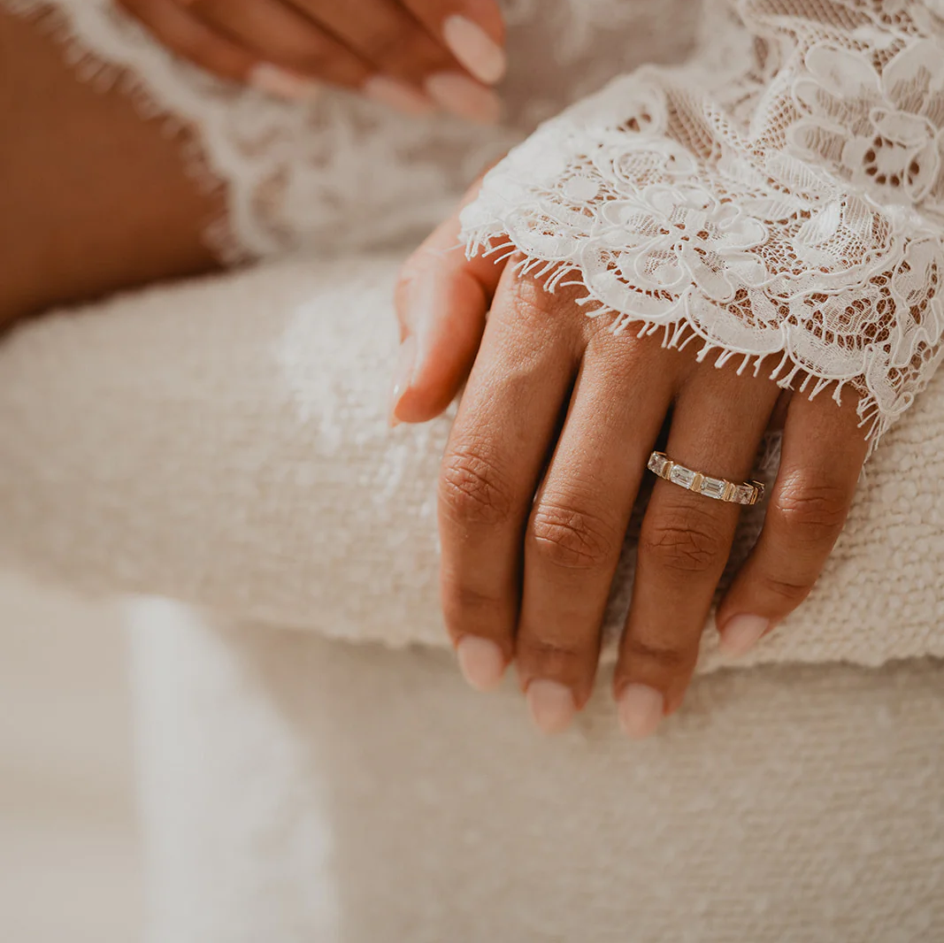 Emerald 5 Stone Wedding Band | Lab Grown Diamond | 14K Yellow Gold Five Stone Ring
