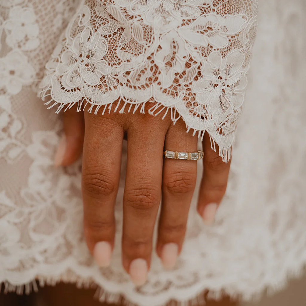 Emerald 5 Stone Wedding Band | Lab Grown Diamond | 14K Yellow Gold Five Stone Ring