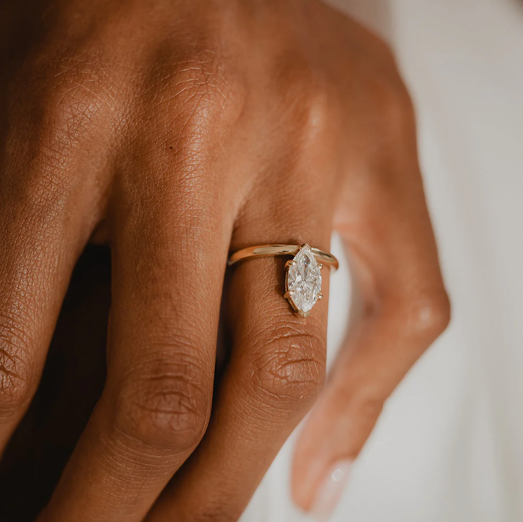 Marquise Solitaire Engagement Ring | Lab Grown Diamond | 14K Yellow Gold Classic Bridal Ring