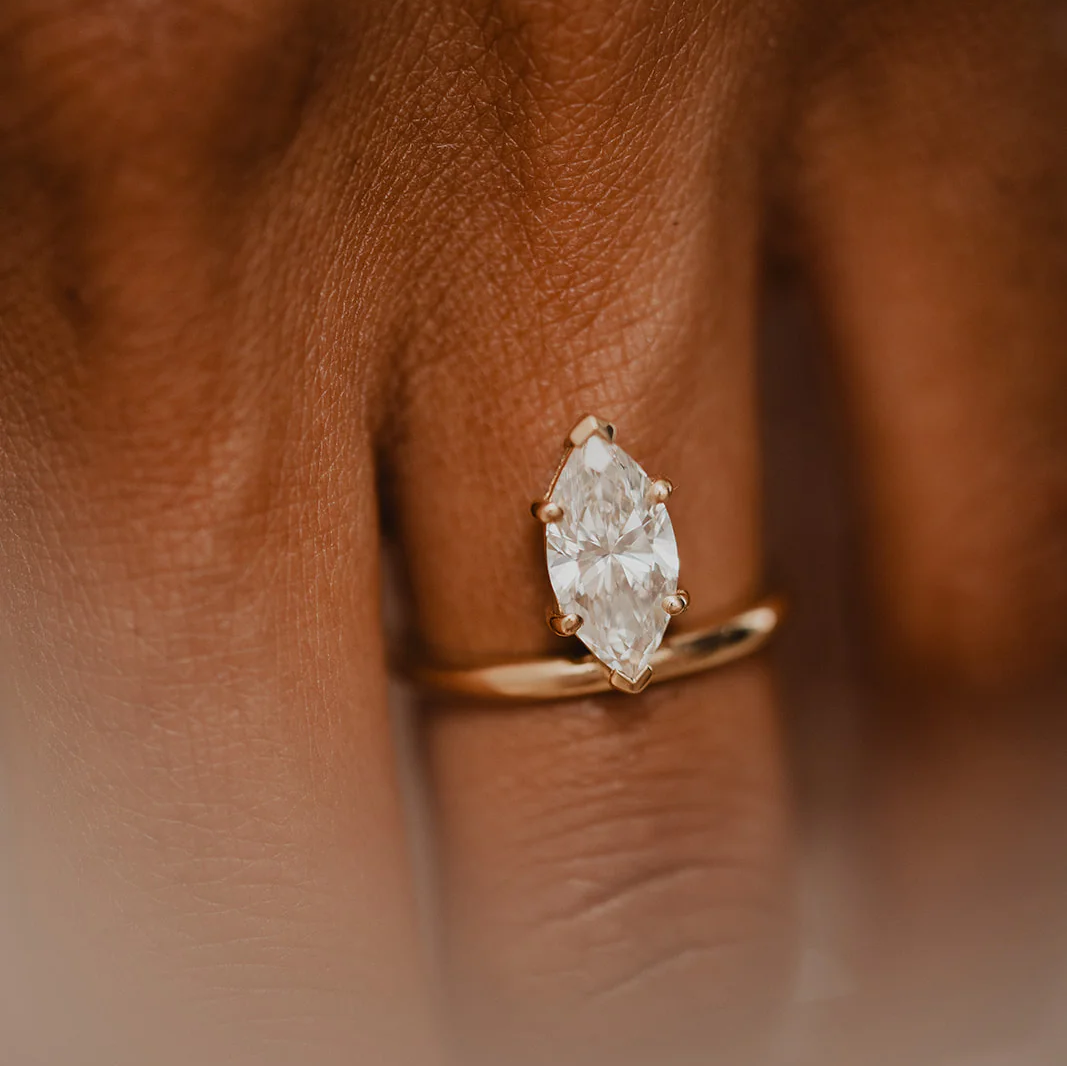 Marquise Solitaire Engagement Ring | Lab Grown Diamond | 14K Yellow Gold Classic Bridal Ring