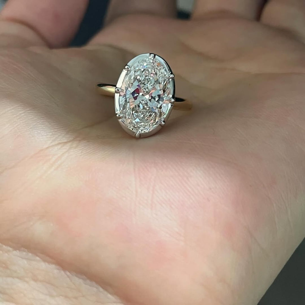 Modern Oval Bezel Prong Engagement Ring | Lab Grown Diamond | 14K Yellow Gold Timeless Jewelry