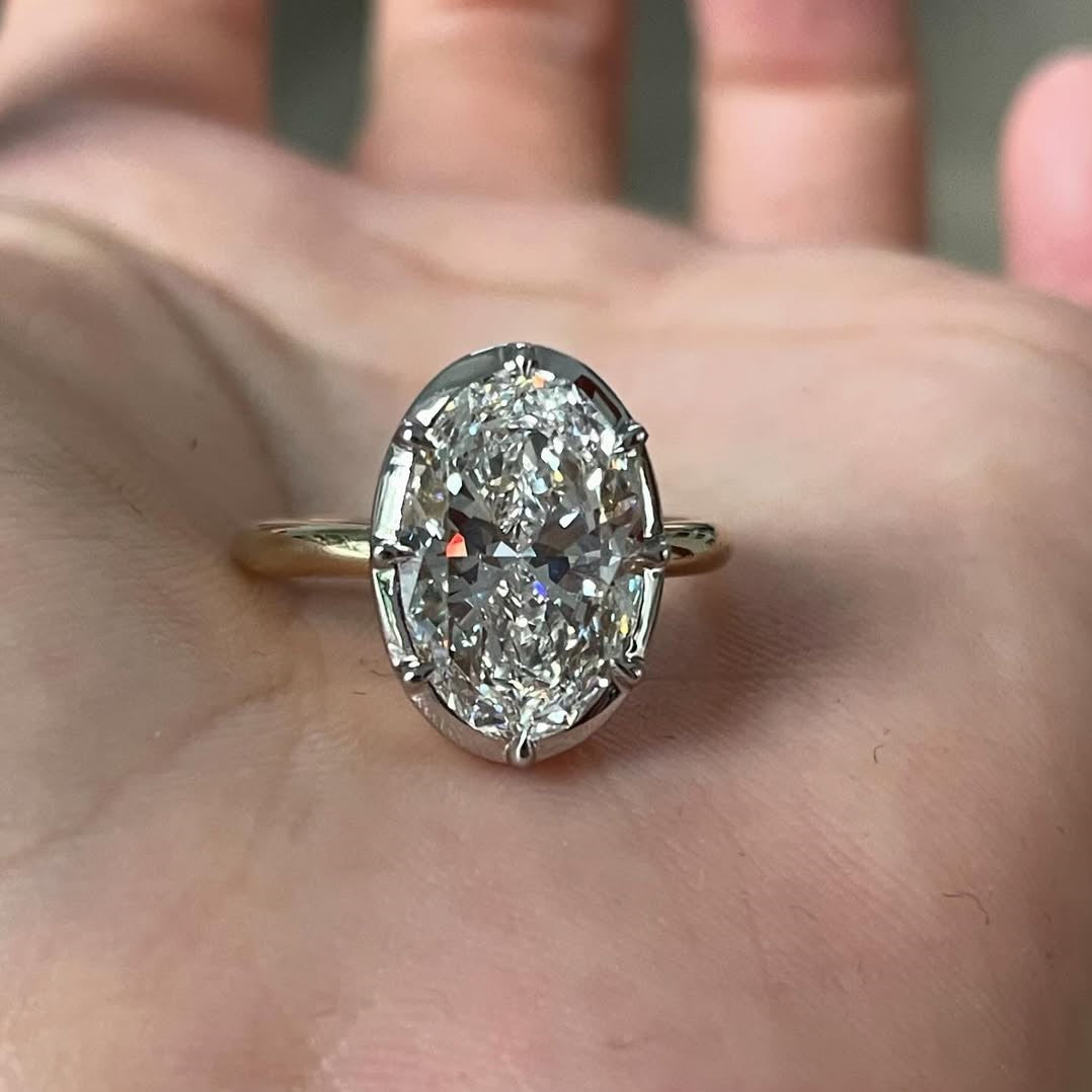 Modern Oval Bezel Prong Engagement Ring | Lab Grown Diamond | 14K Yellow Gold Timeless Jewelry