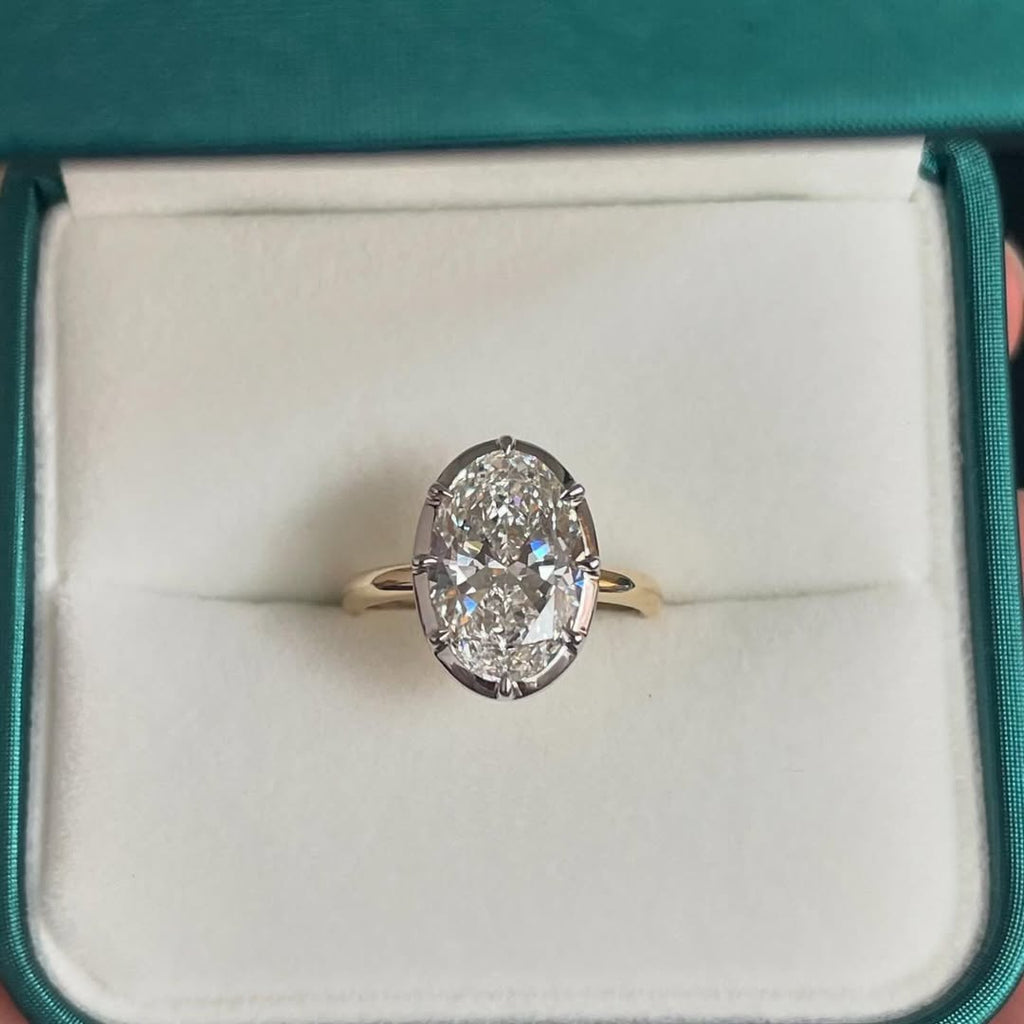 Modern Oval Bezel Prong Engagement Ring | Lab Grown Diamond | 14K Yellow Gold Timeless Jewelry